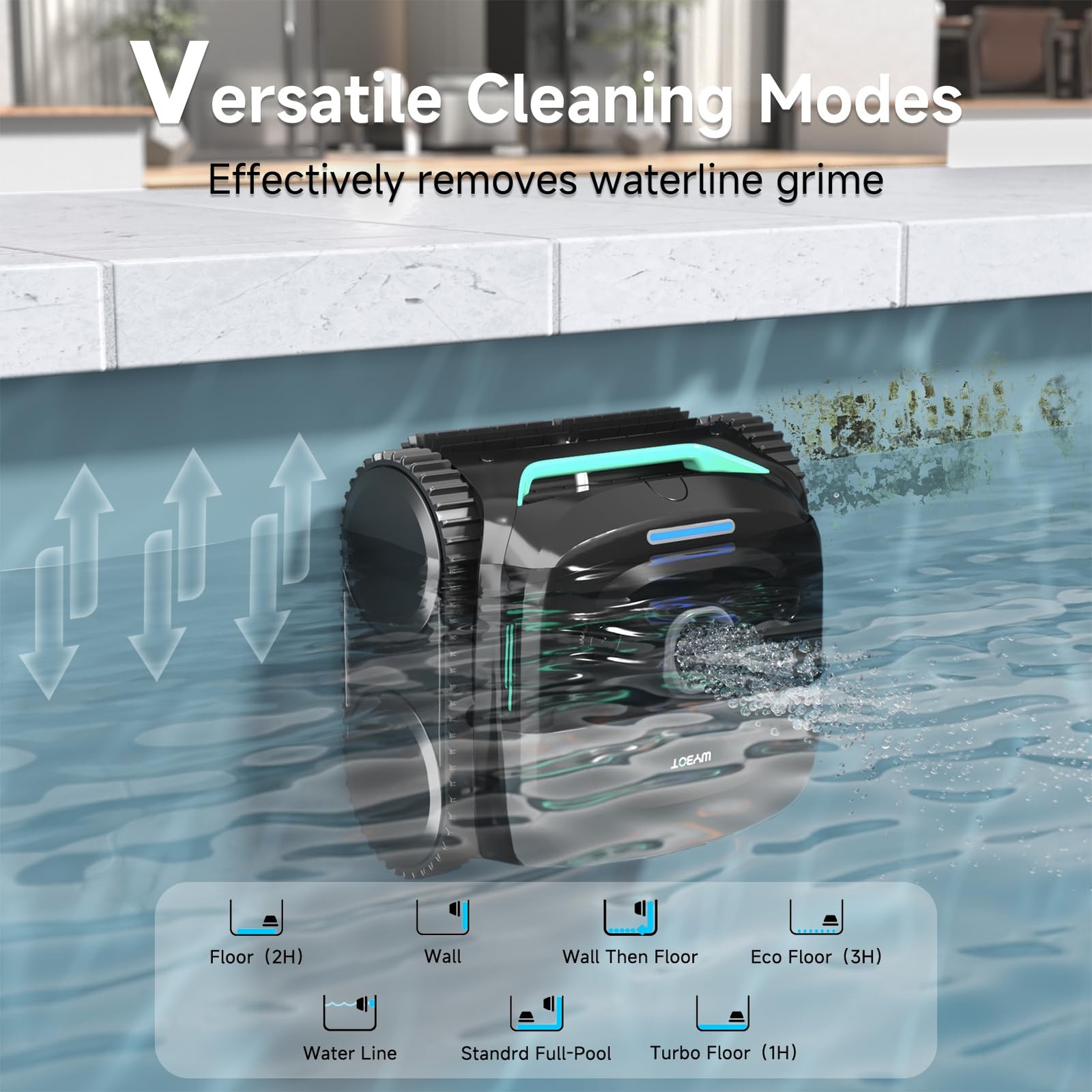 WYBOT C2 Cordless Robotic Pool Cleaner, Vacuum for Inground Glossy Black