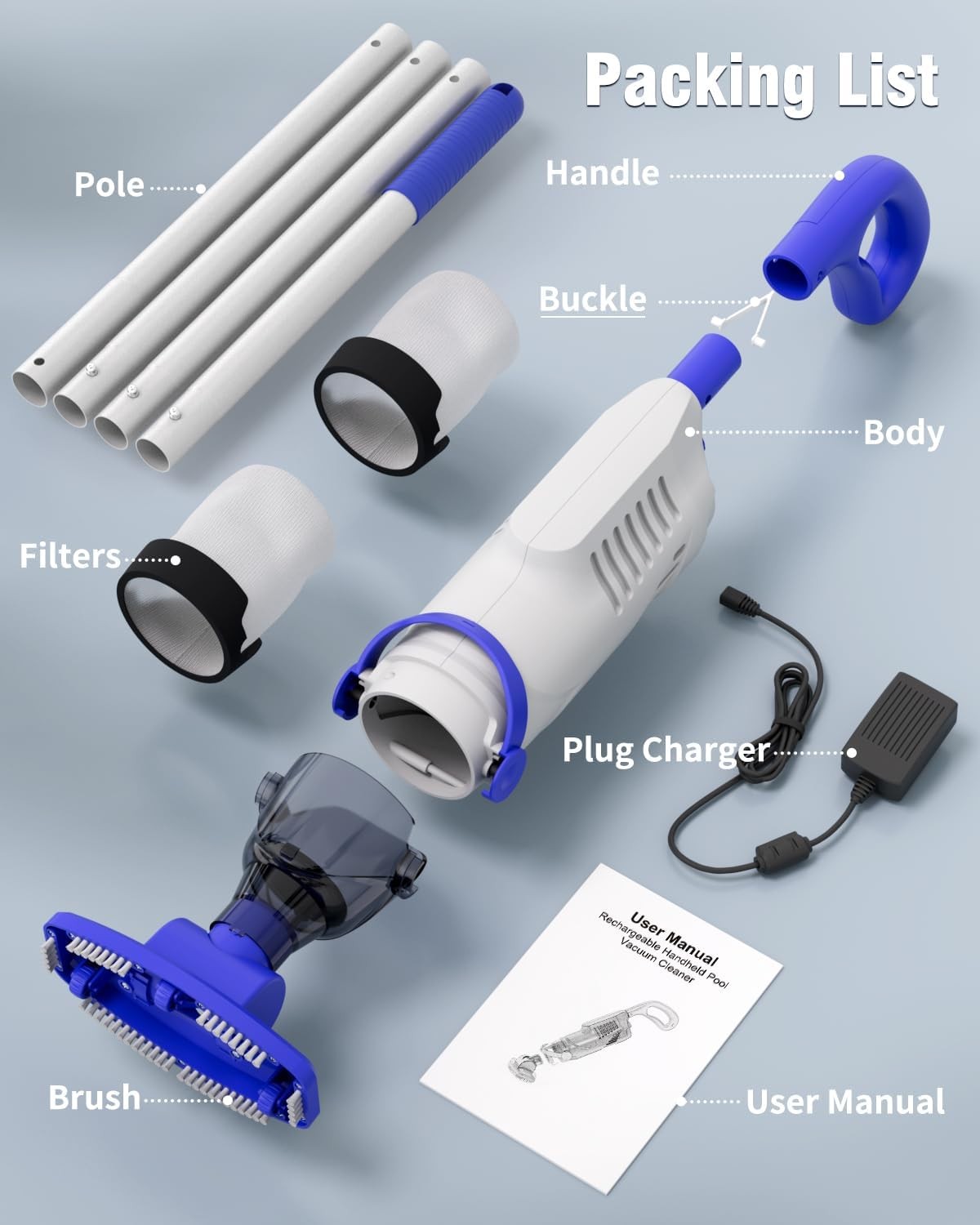 (2026 Upgrade) Little Shark Cordless Pool Vacuum, 60W Motor, 18 GPM Strong Sucti