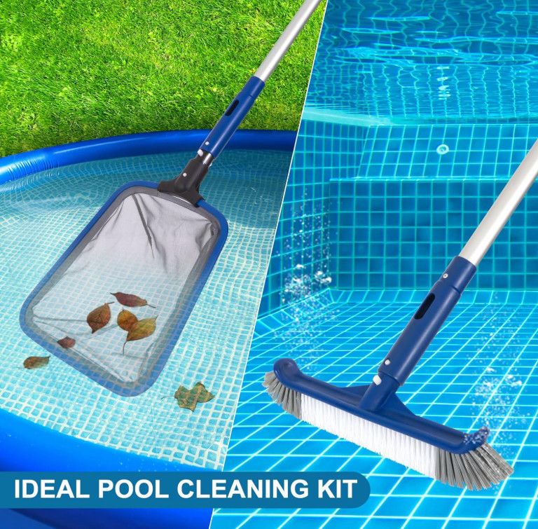 Kit Limpieza Piscina Red Skimmer Cepillo 14.5&Prime; con Poste Aluminio Pool Tool