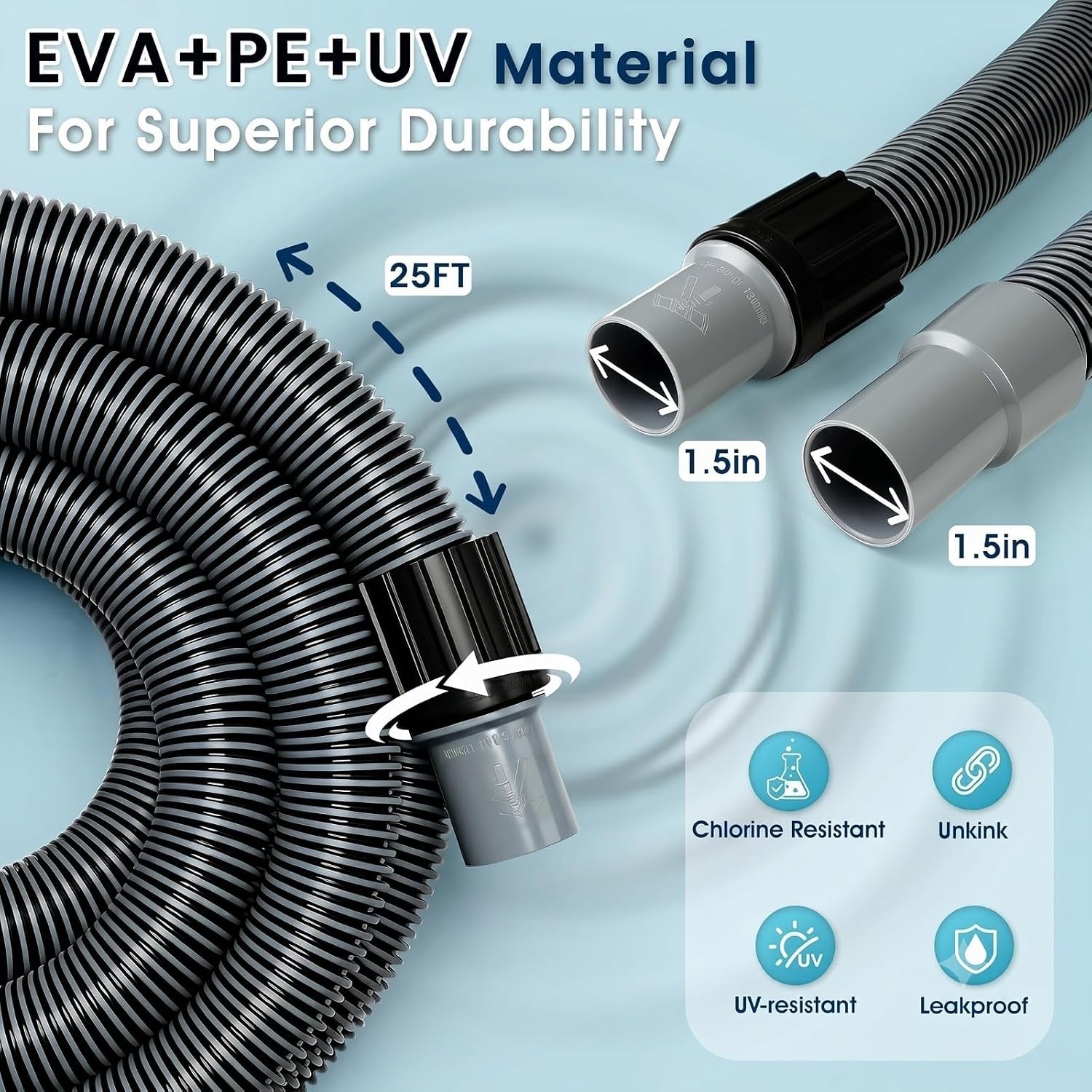 25ft Heavy-Duty Pool Vacuum Hose with Weighted Head for Effortless Cleaning
