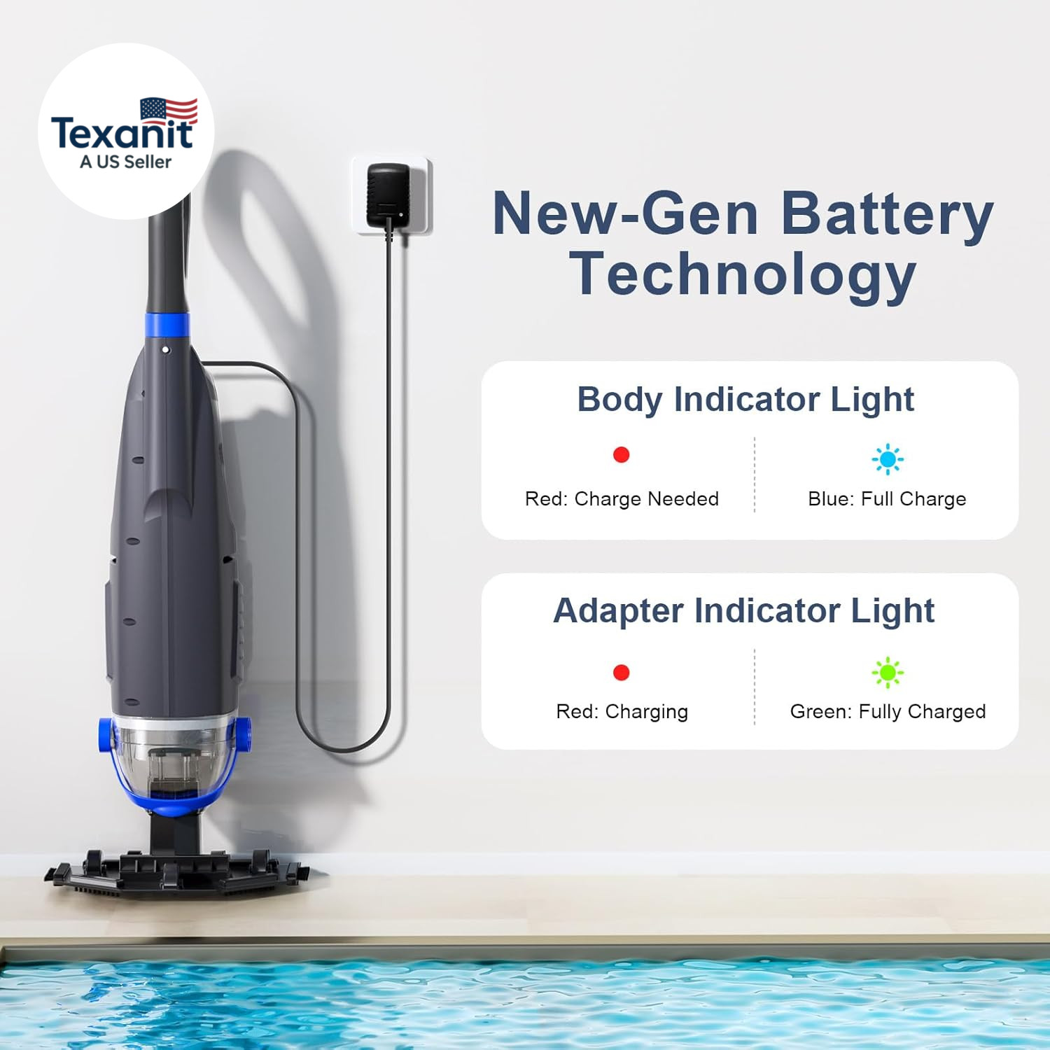 Upgraded Cordless Pool Vacuum with Telescopic Pole, 60 Min Powerful Suction & La