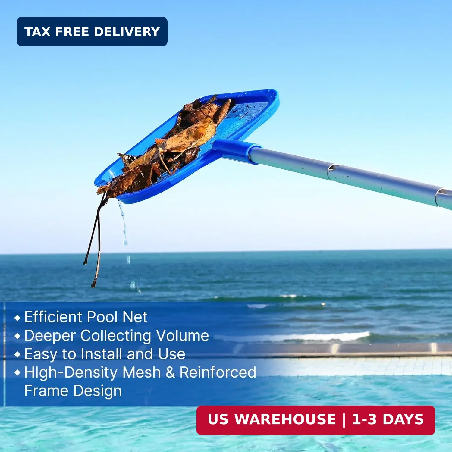 Pool Net – Pool Skimmer Net with 5 Section Detachable Poles, 22.2 »- 59.1 », Ski