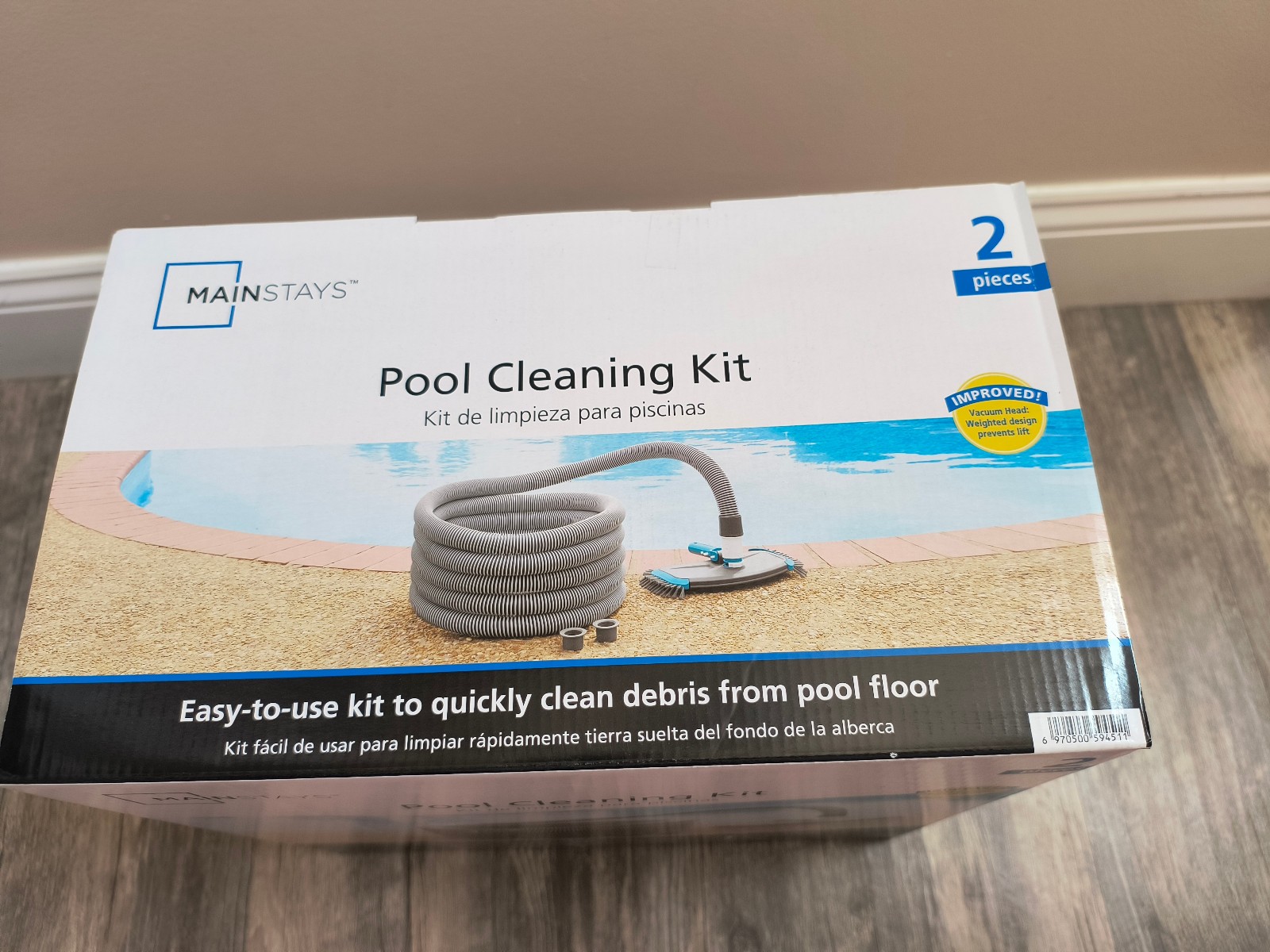 Mainstays Pool Vacuum Kit 2-Piece 25ft UV-Resistant Hose+Swivel Head 1.25&Prime;/1.5&Prime;