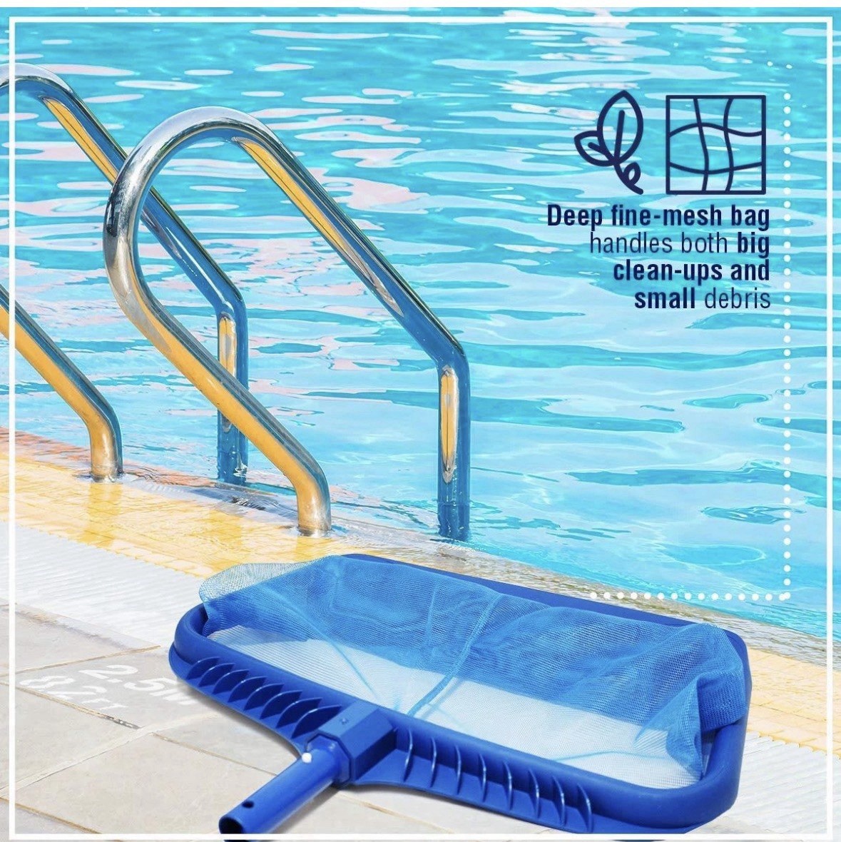 2 Pack-Pool Skimmer Net Heavy Duty Leaf Rake Fine Mesh Net Bag Catcher