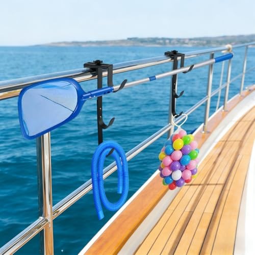 2Pcs Pool Pole Hangers – Adjustable Heavy Duty Hooks for Skimmers, Rakes, Black