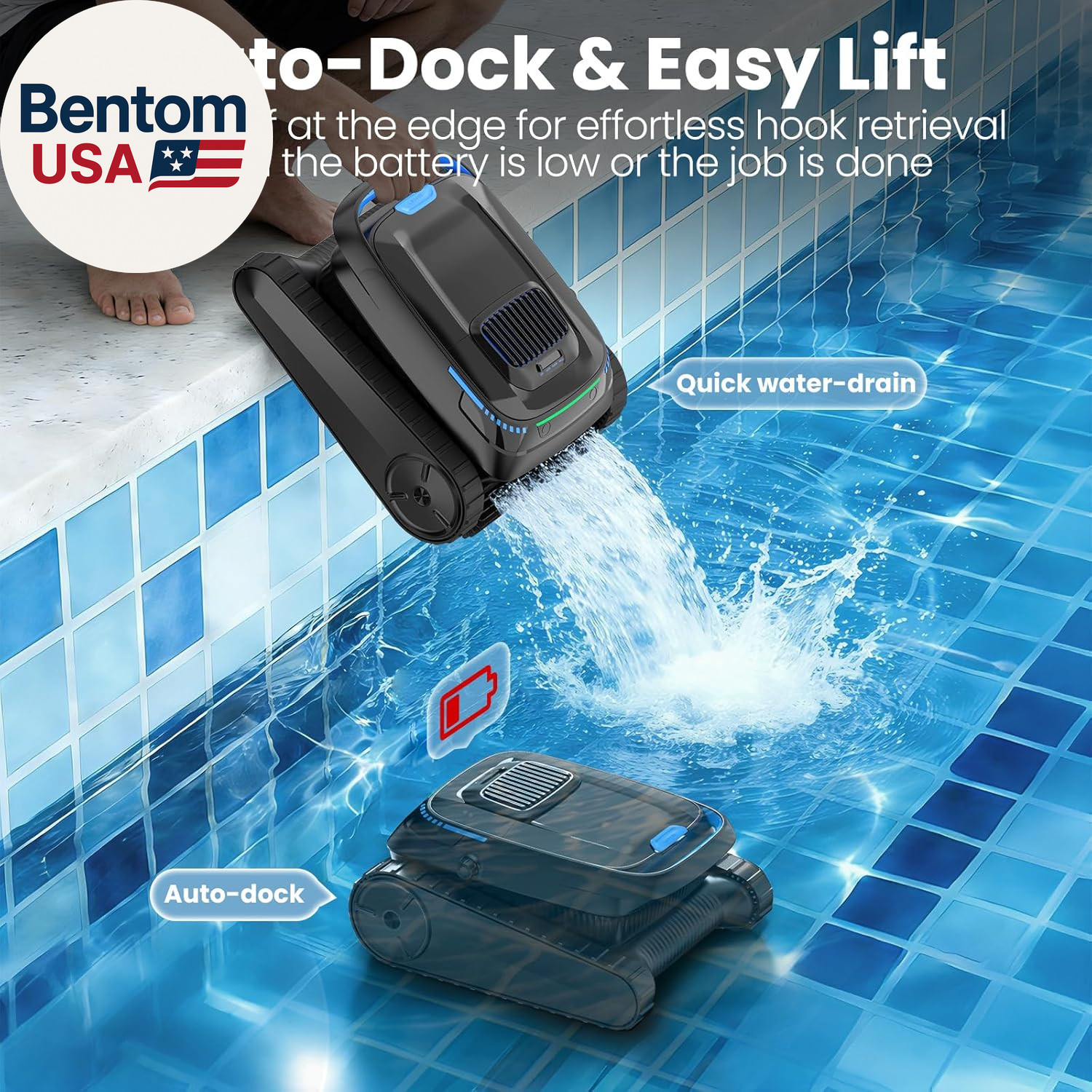 Robotic Pool Vacuum PC10, Cordless Pool Cleaner Robot for Inground & above Groun