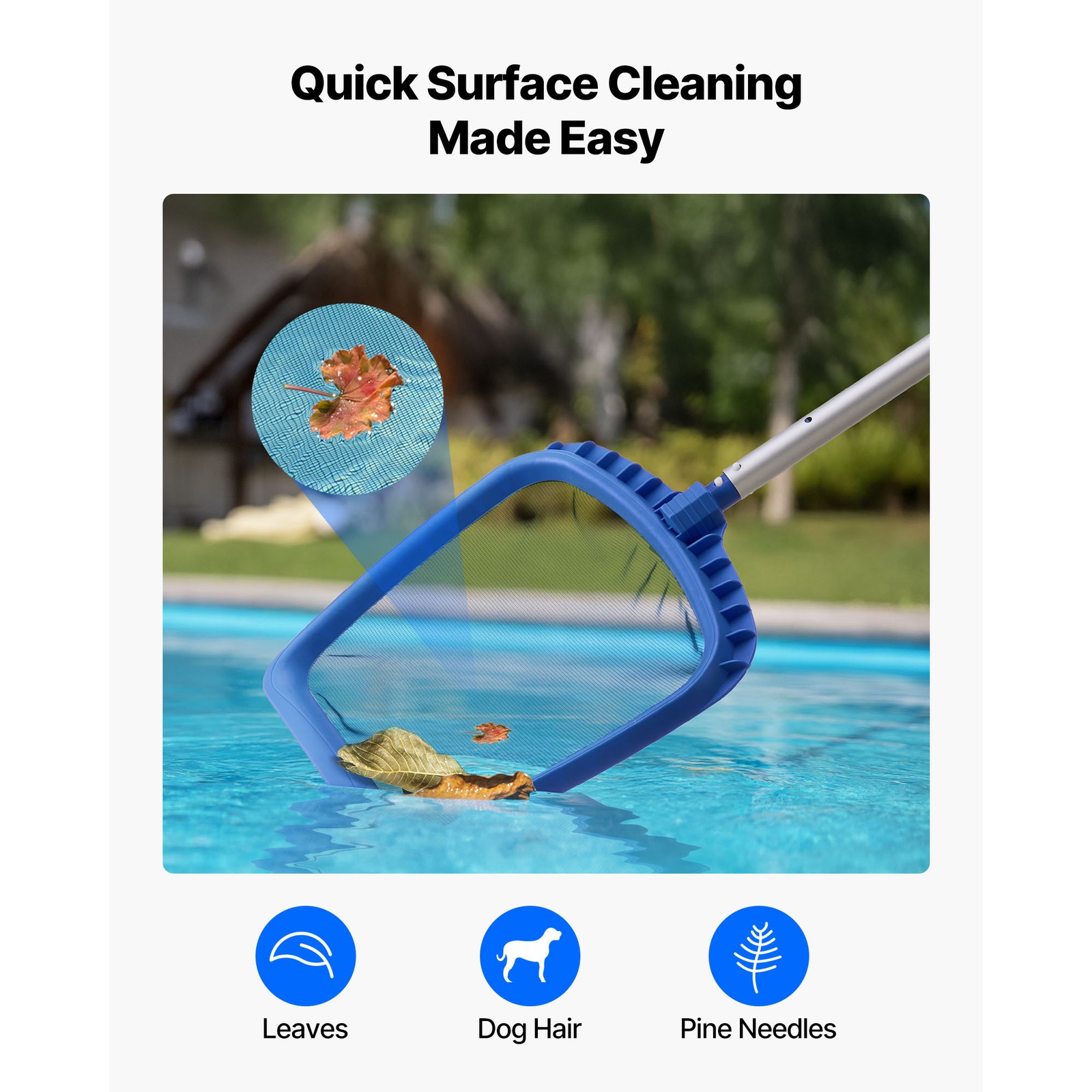 Uimoso Swimming Pool Cleaning Set with Skimmer Net, Rake, and Brush Attachments