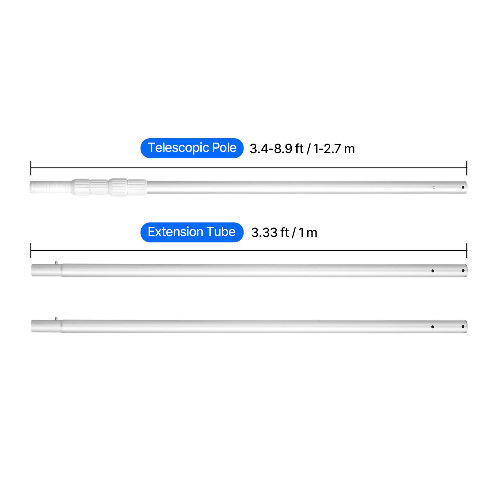 Telescopic Aluminum Pool Pole, Adjustable Length 3.4 to 15 ft with Twist Lock