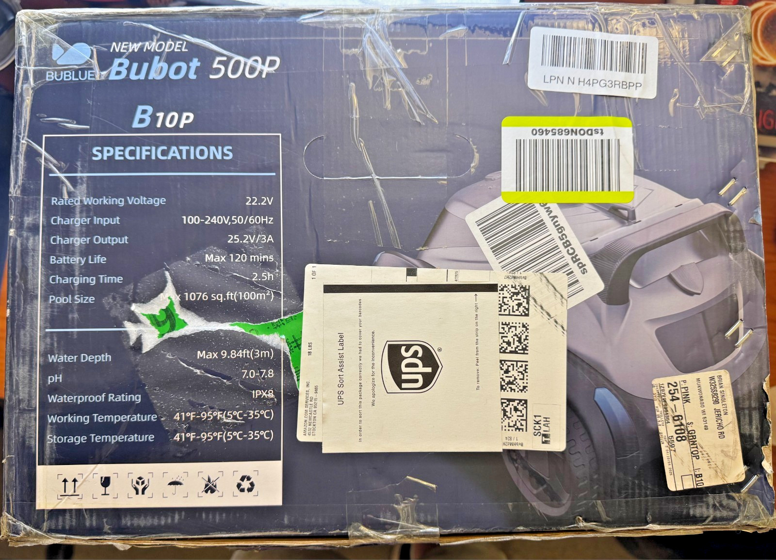 BuBlue Bubot 500P Cordless Robotic Pool Cleaner Pool Vacuum w/ Bluehole Suction