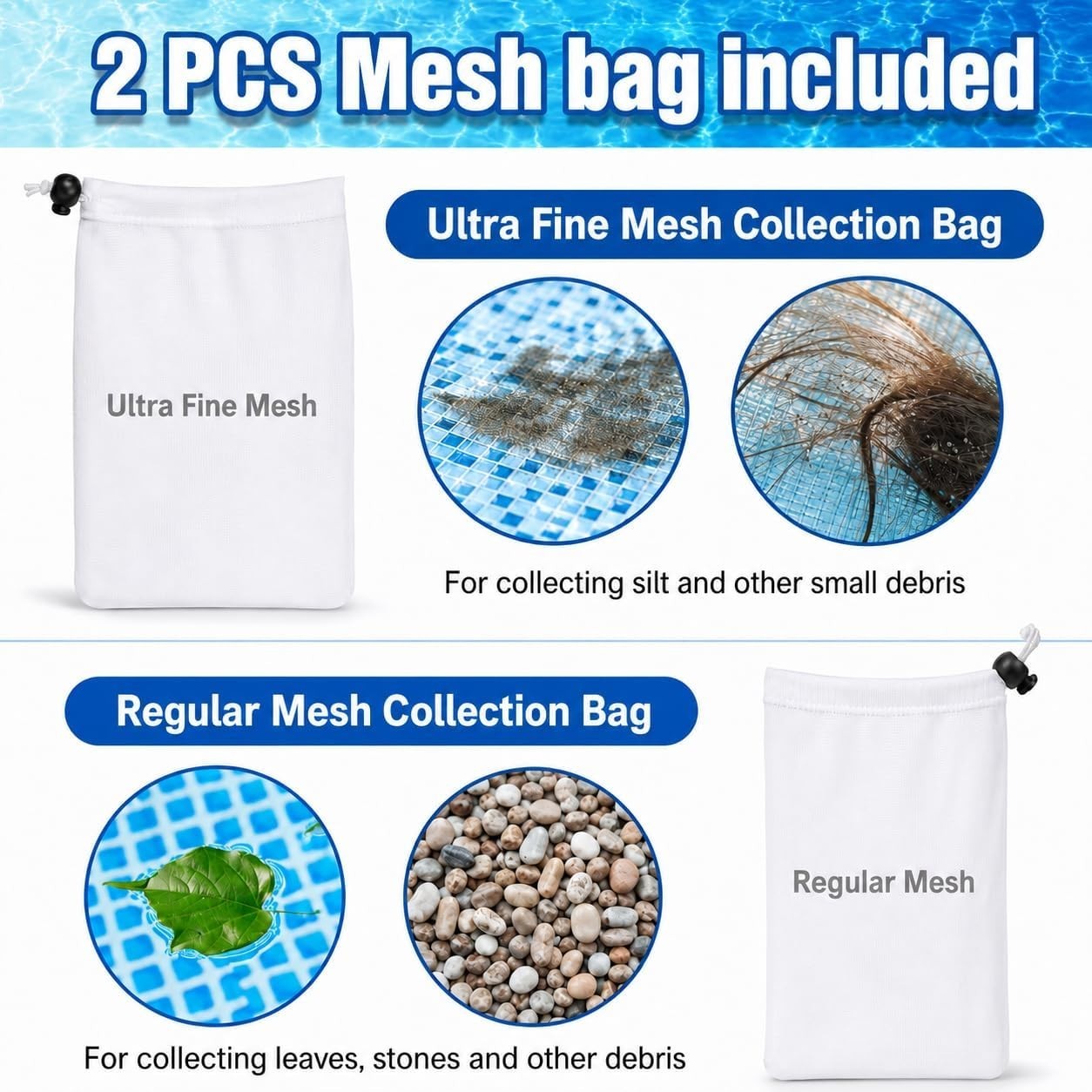 Effortless Pool & Spa Cleaning – Upgraded Vacuum with Fine Mesh Collection Bags