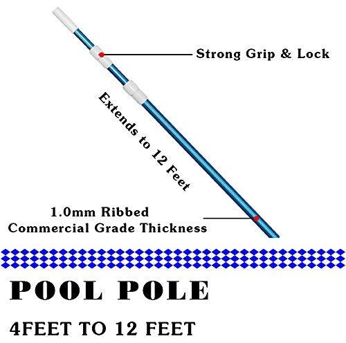 12ft Telescopic Swimming Pool Pole – Adjustable Aluminum, Strong Grip for Skimme