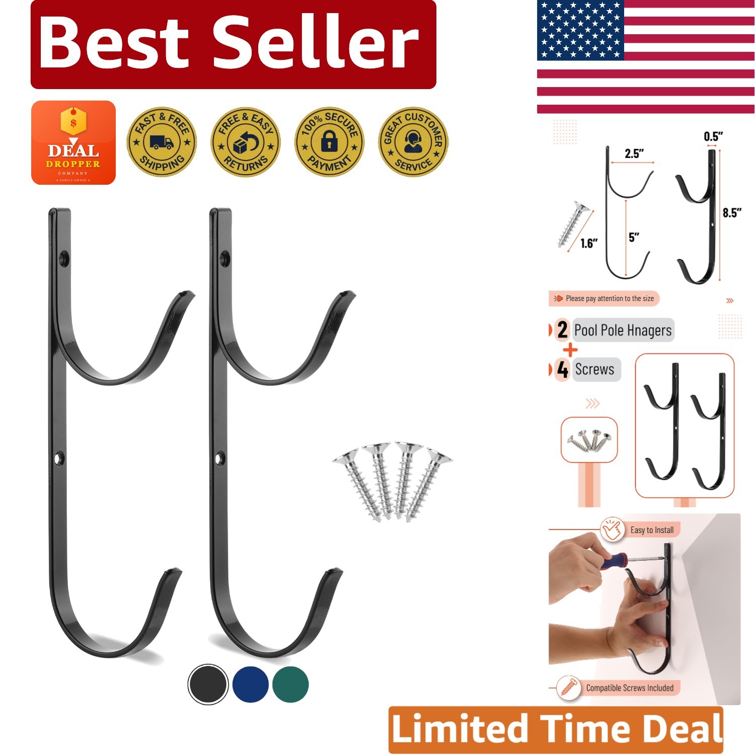 Maximize Pool Storage with 2 Heavy-Duty Aluminum Pole Hangers – U-Shape Design
