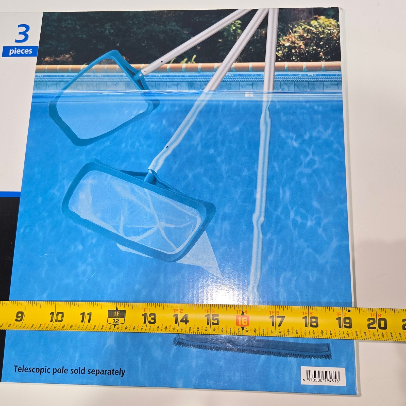 Mainstays Pool Maintenance Kit 3 Piece Wall Brush Leaf Skimmer Rake