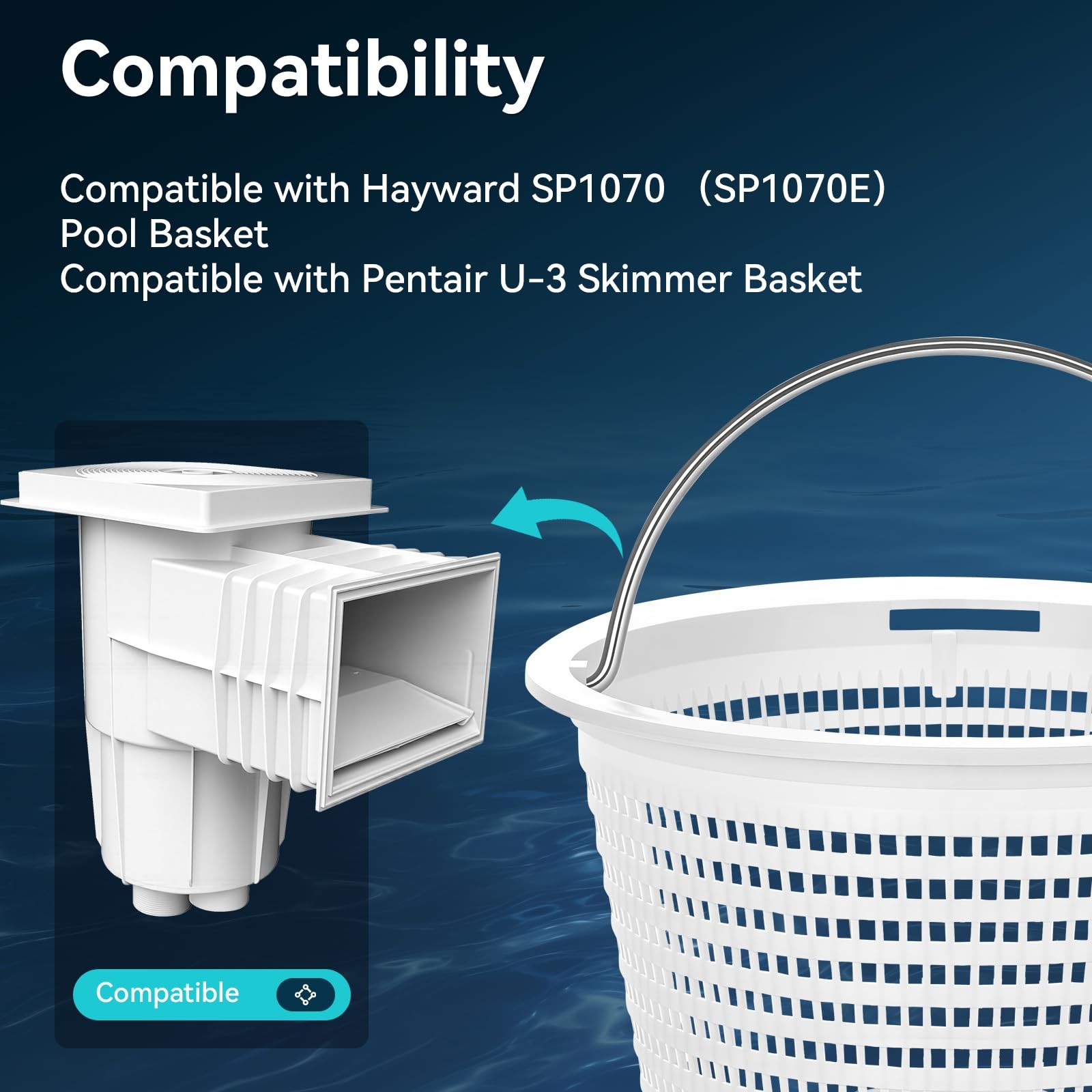 HeavyDuty Pool Skimmer Basket with Stainless Steel Handle, Fits Hayward &