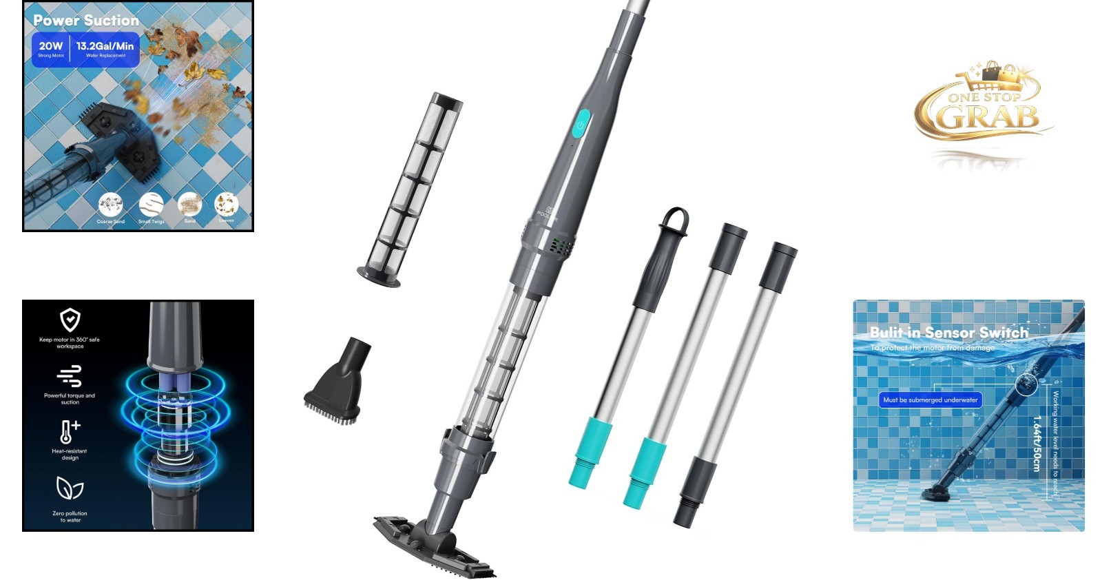 Cordless Pool Vacuum Handheld Hot Tub Cleaner 90 Min Runtime Dual Brushes