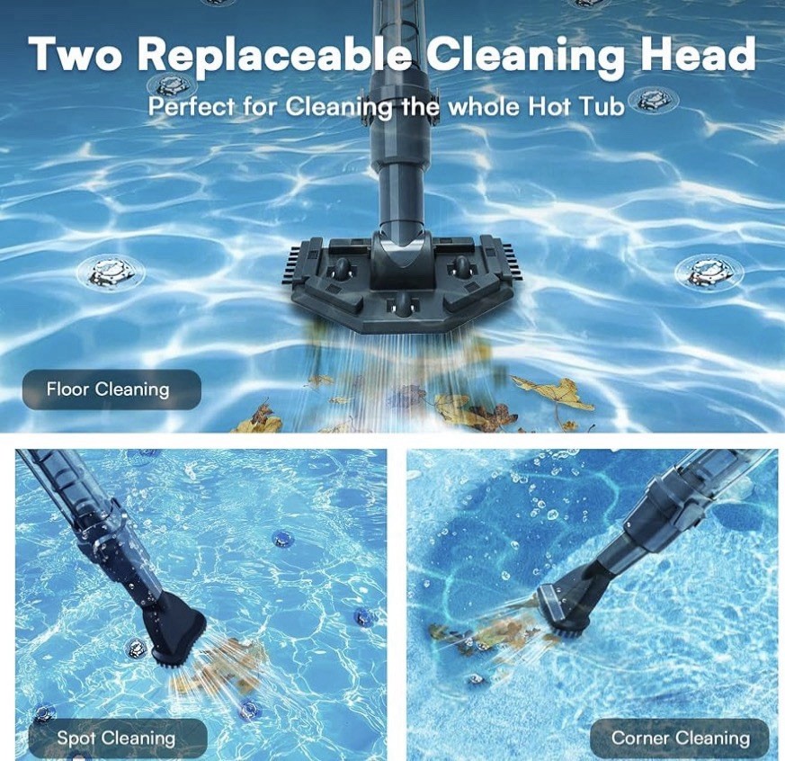 PoolMr Handheld Pool Vacuum for Above Ground Pool & Hot Tub Vacuum 2 Brush Heads