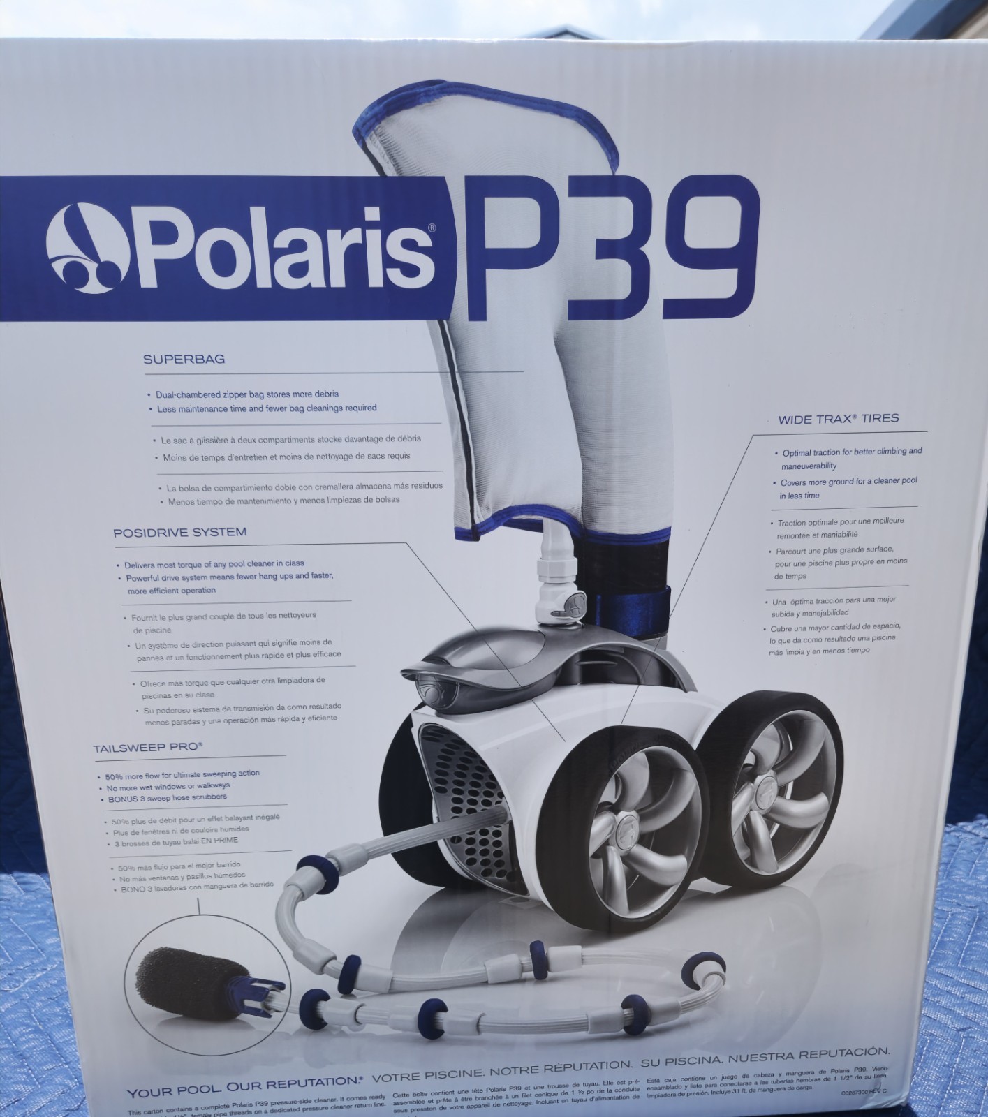 Polaris P39 Pressure Side Pool Cleaner – All Wheel Drive – TailSweep PRO – Dual