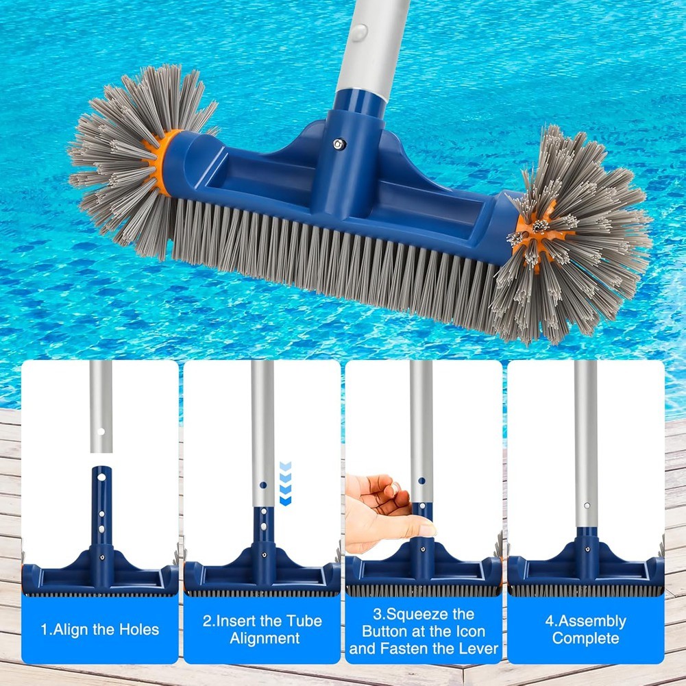 Pool Brush with EZ Clip, 13&Prime; Round End for Cleaning Pool Wall Brush Head L3M7