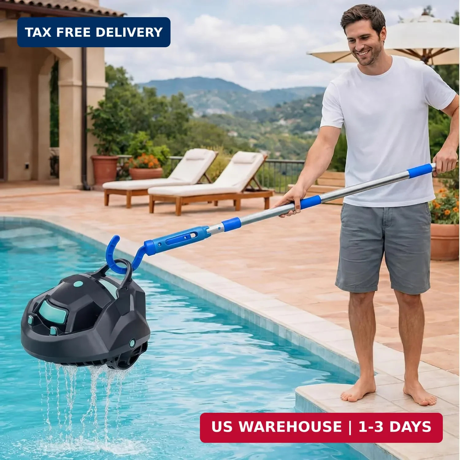 Hushee Hook for All Robotic Pool Cleaner with 45 » Telescopic Aluminum Pole Deep