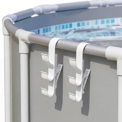 Pack of 2 Adjustable Pool Pole Hangers with 3 Hooks – White