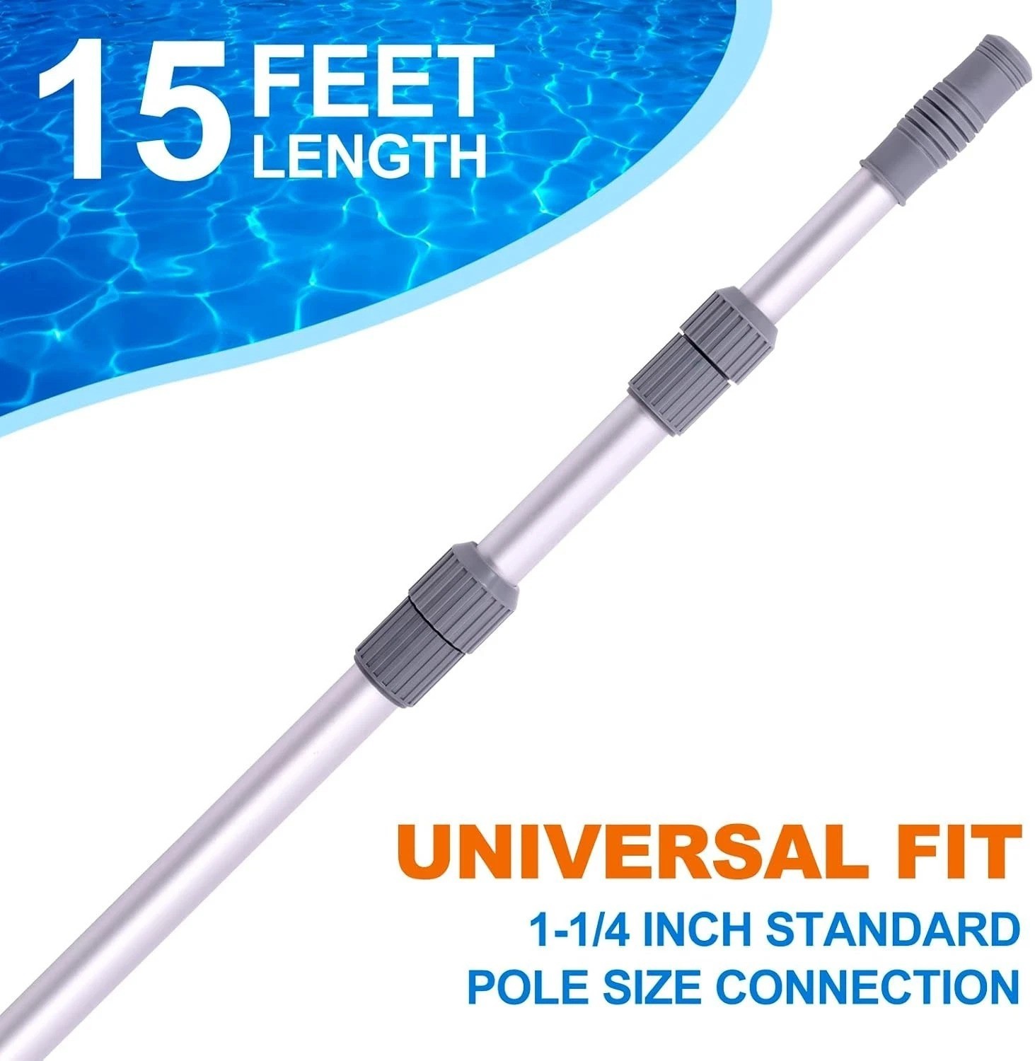 Professional 15-Foot Adjustable Pool Pole – Durable Aluminum Cleaning Tool