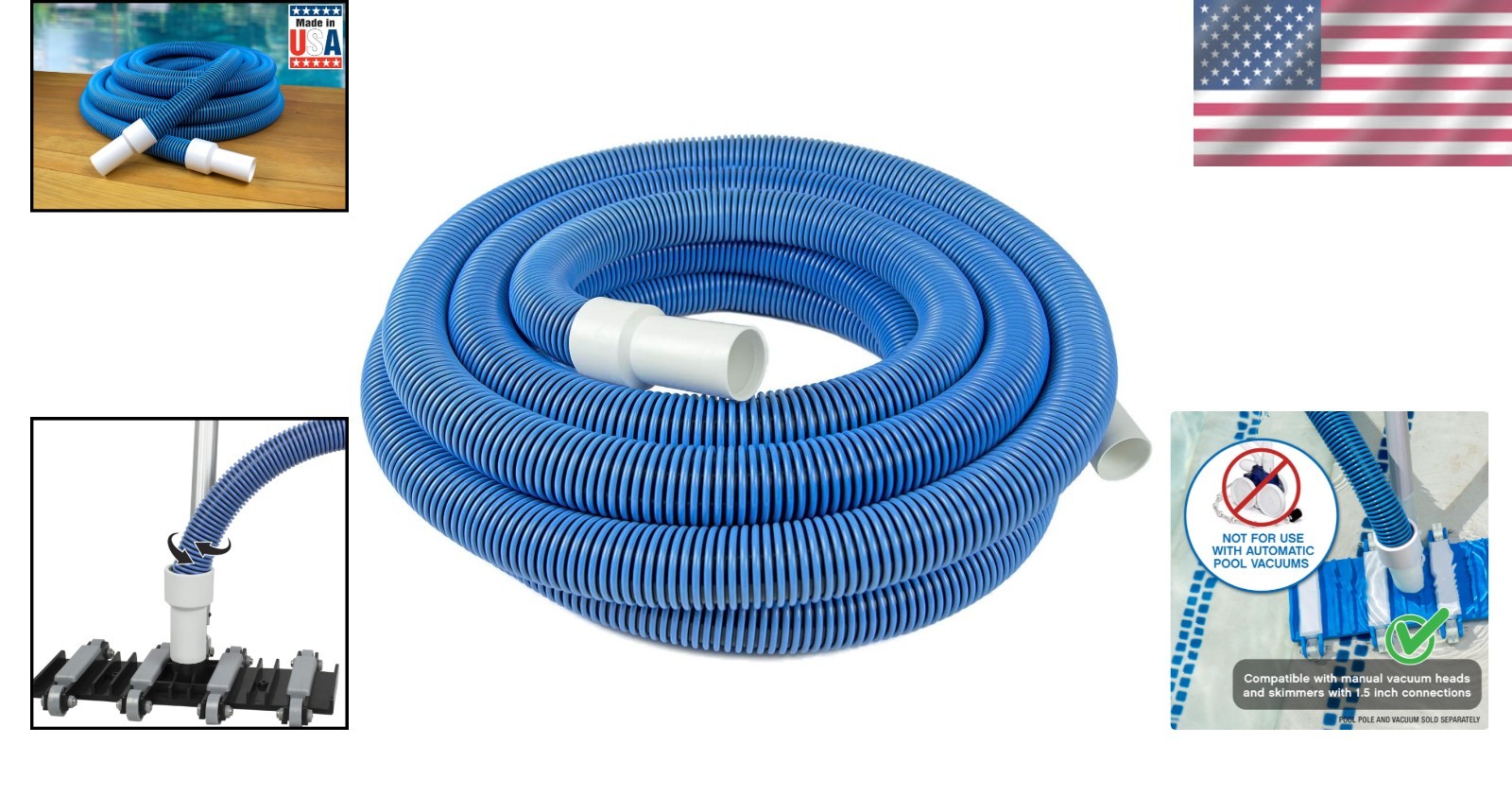 50 Ft Manual Pool Vacuum Hose, For Inground & Above Ground