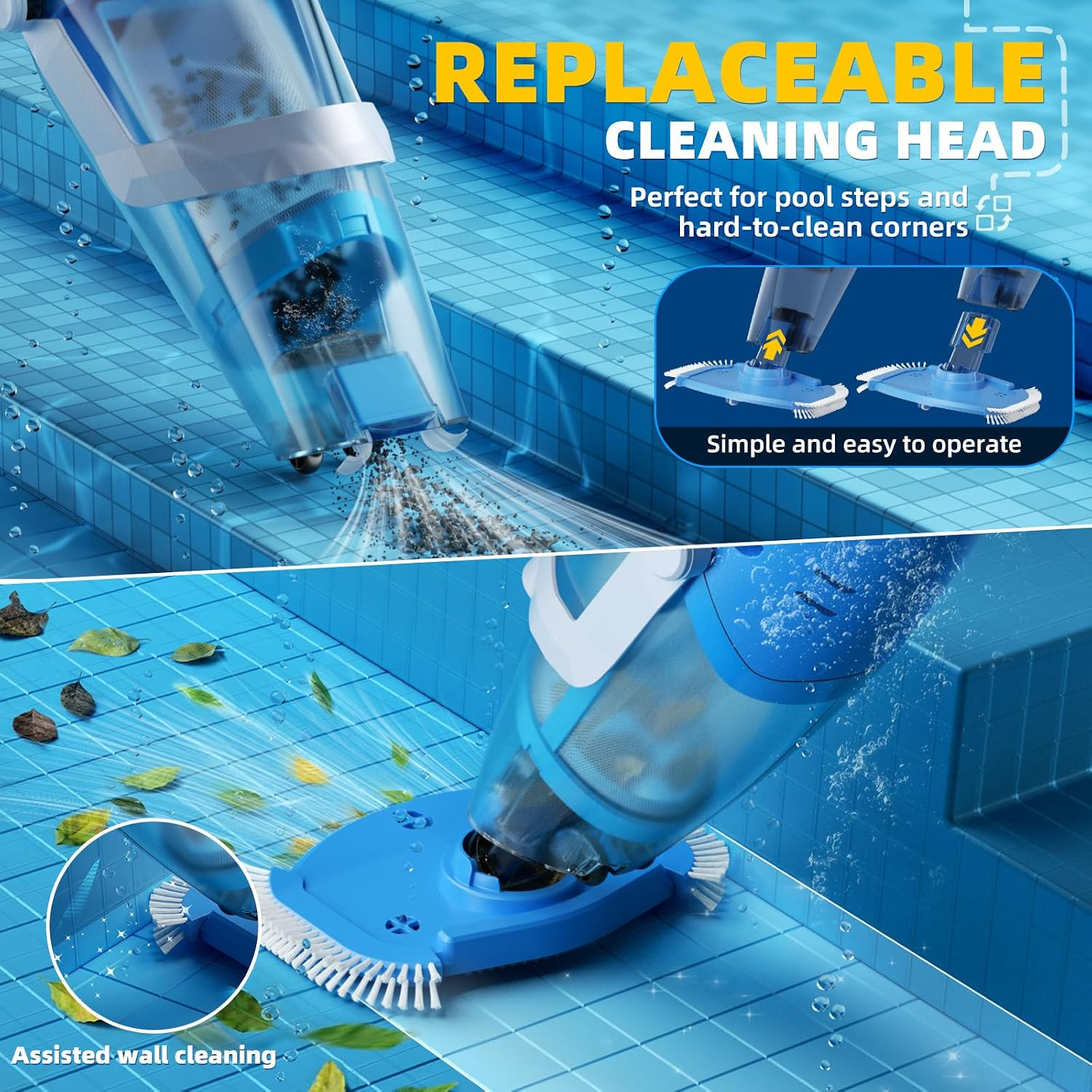 Cordless Pool Vacuum, 1950 GPH Powerful Suction, Handheld Pool Cleaner with Tele