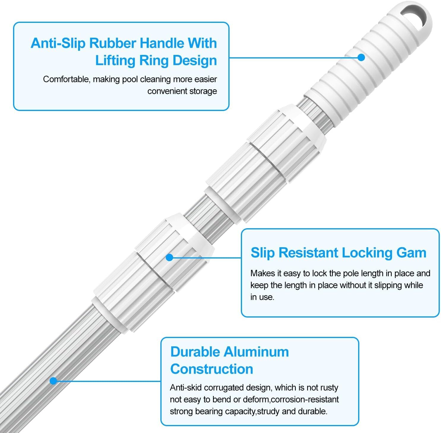 Professional 15Foot Swimming Pool Pole Telescopic Aluminum Fits Pool Net Skimmer