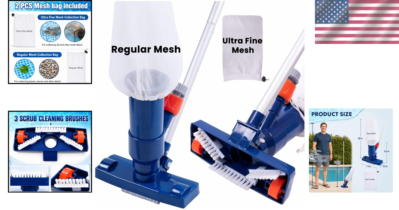 Effortless Cleaning Pool Vacuum – Non-Electric Design with 2 Bag Options