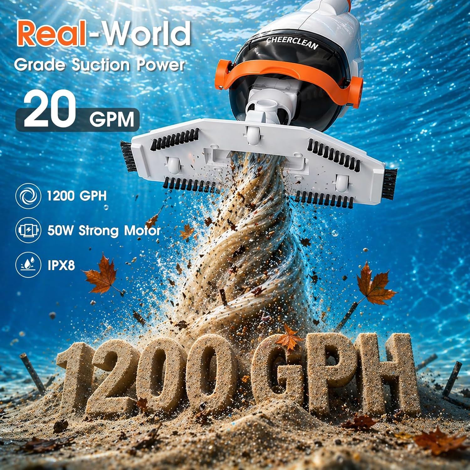 Cordless Handheld Pool Vacuum for above Ground Pools – Upgraded 20GPM Real Sucti