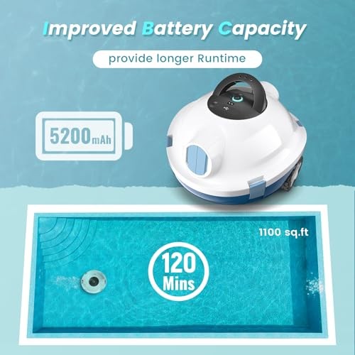 Cordless Robotic Pool Cleaner, Automatic Pool Vacuum – 120 Mins Runtime, Ivory
