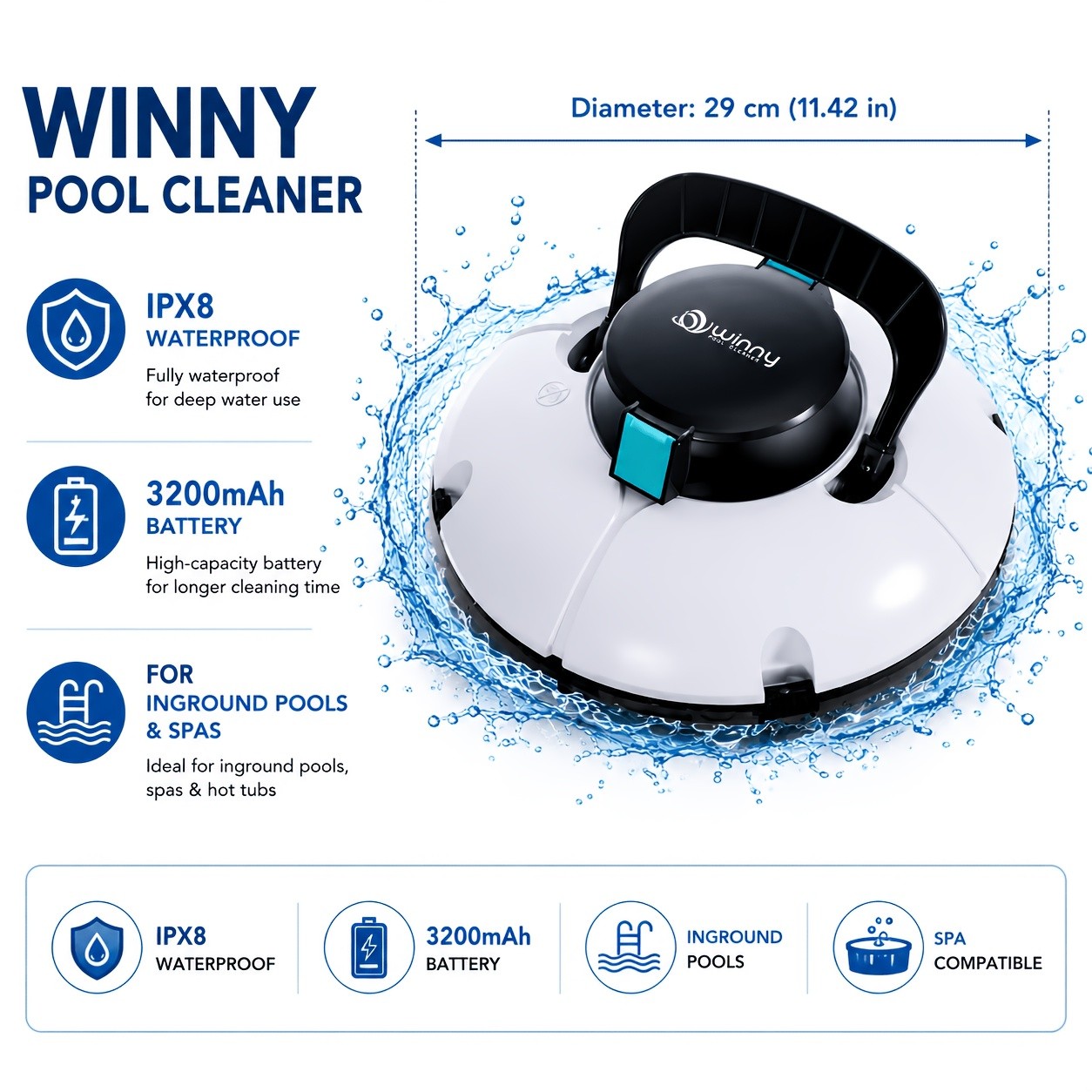2025 NEW Pool Cleaner Robot Cordless Pool Vacuum Cleaner for Above Pools