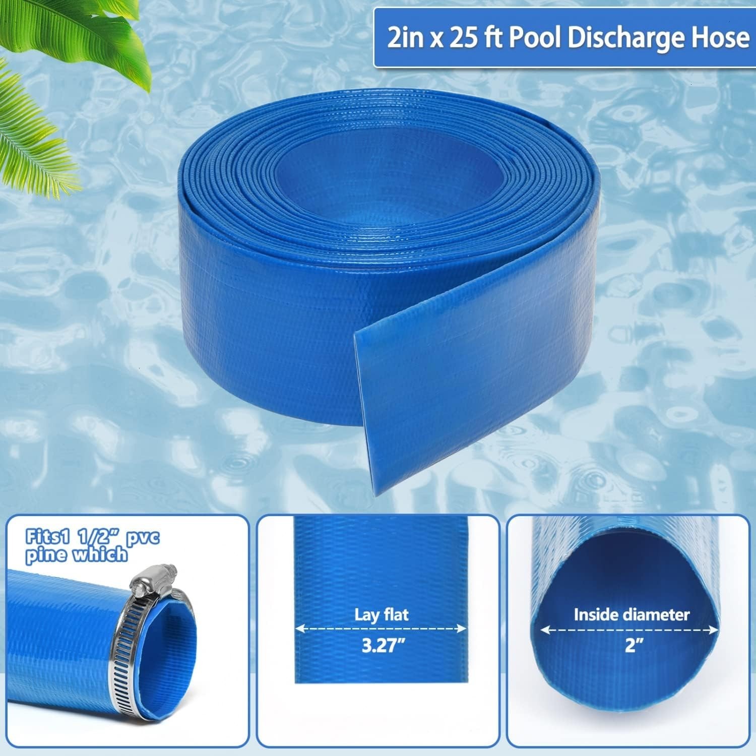 Durable 2&Prime; x 25 FT Pool Backwash Hose – Reinforced PVC for High Pressure Use
