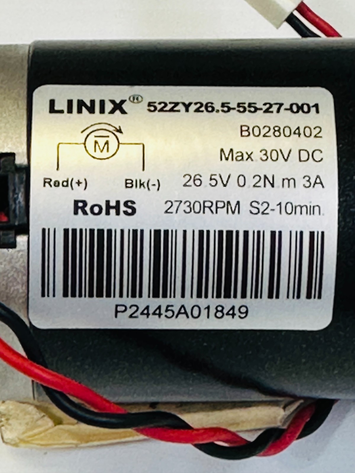 TESTED Linix Pump Motor B0280402, 52ZY26.5-55-27-001, 26.5V 2730 RPM Pool Robot