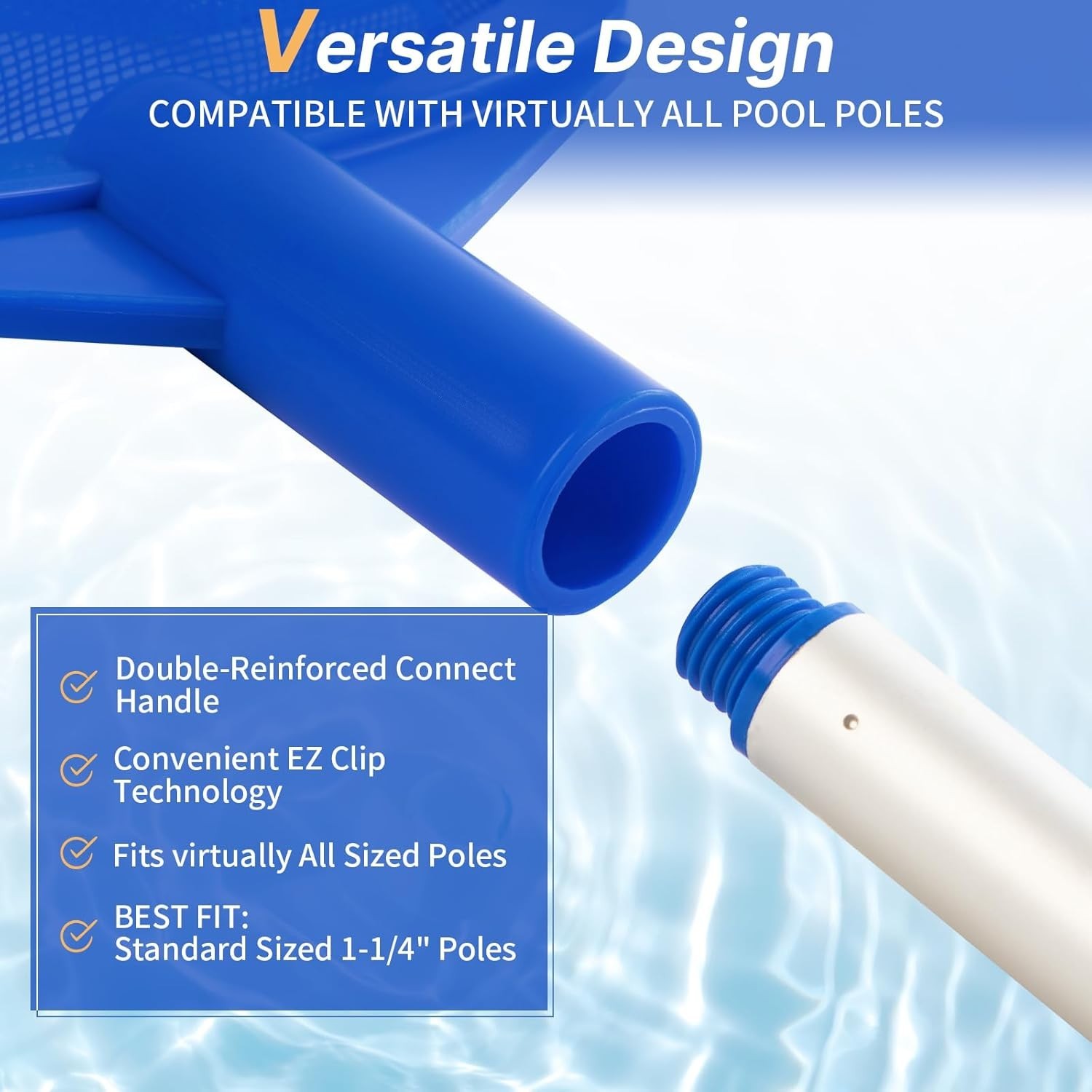 Tavaleu Pool Skimmer, Hot Tub Skimmer With Pole, Light Blue-Shallow