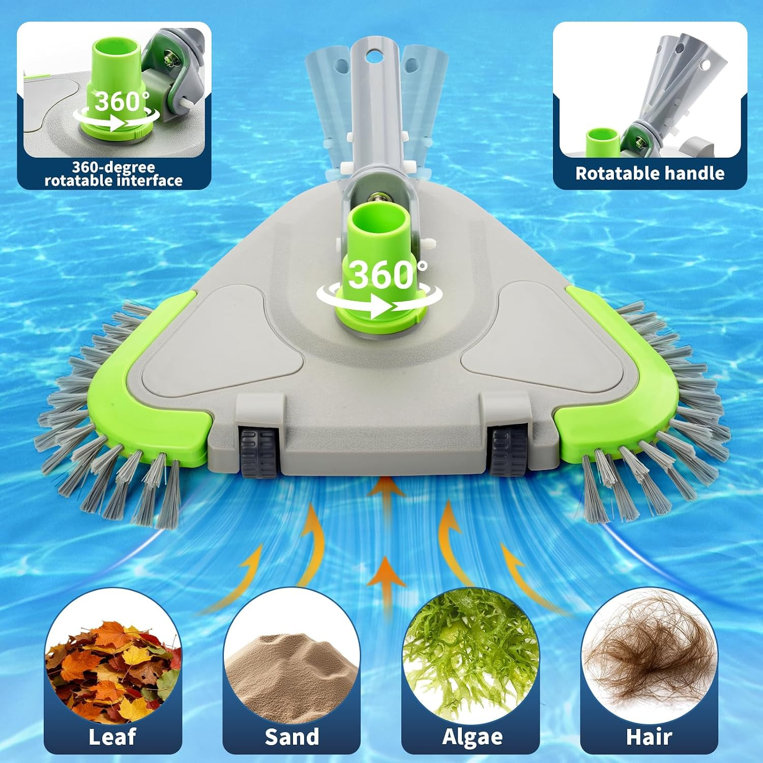Sepetrel Upgraded Pool Vacuum Head with Wheels,Smart Swivel Handle & Swivel Hose