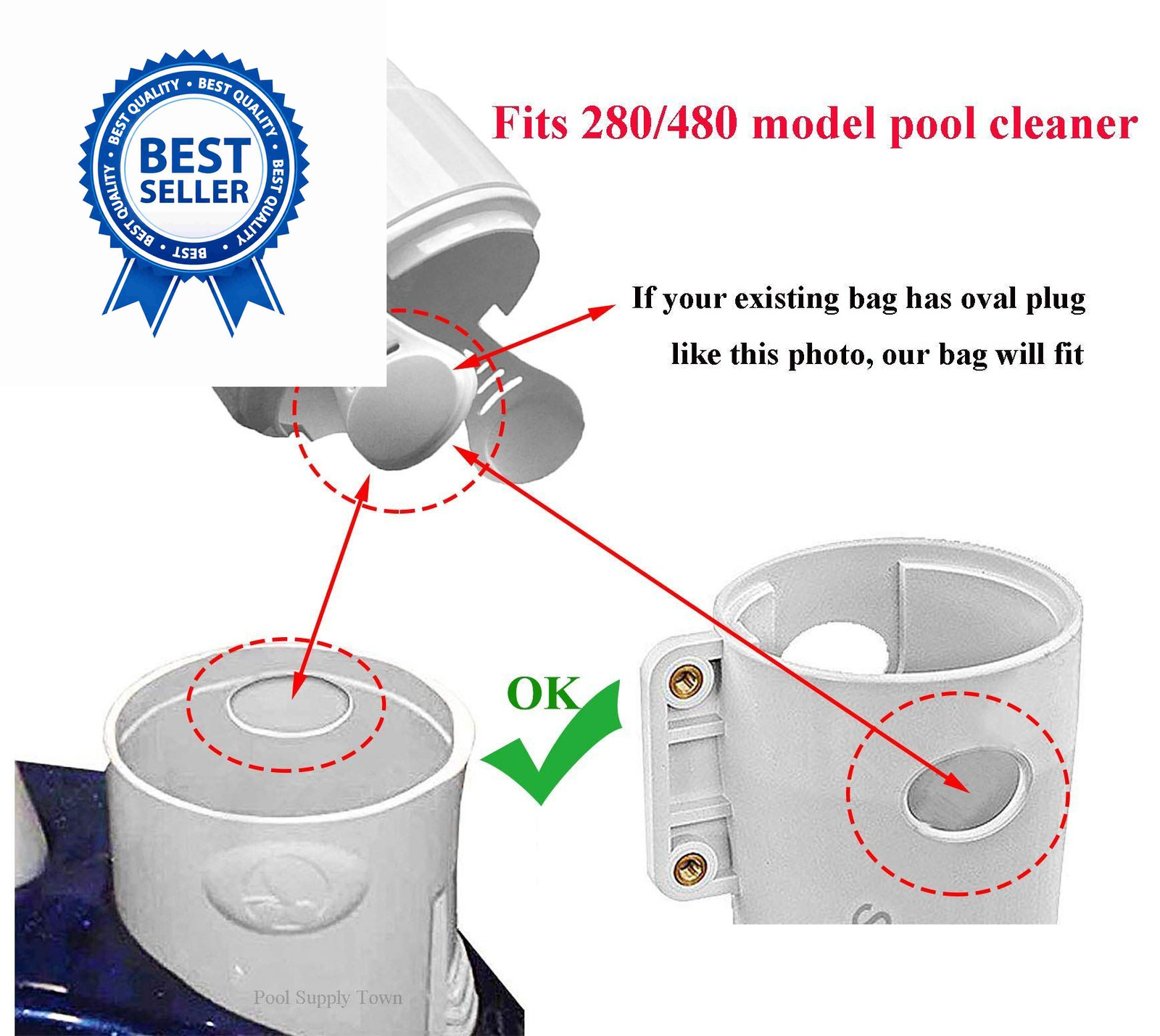 ATIE K13 Pool Cleaner All Purpose Bag with Zipper Enclosure Replacement White