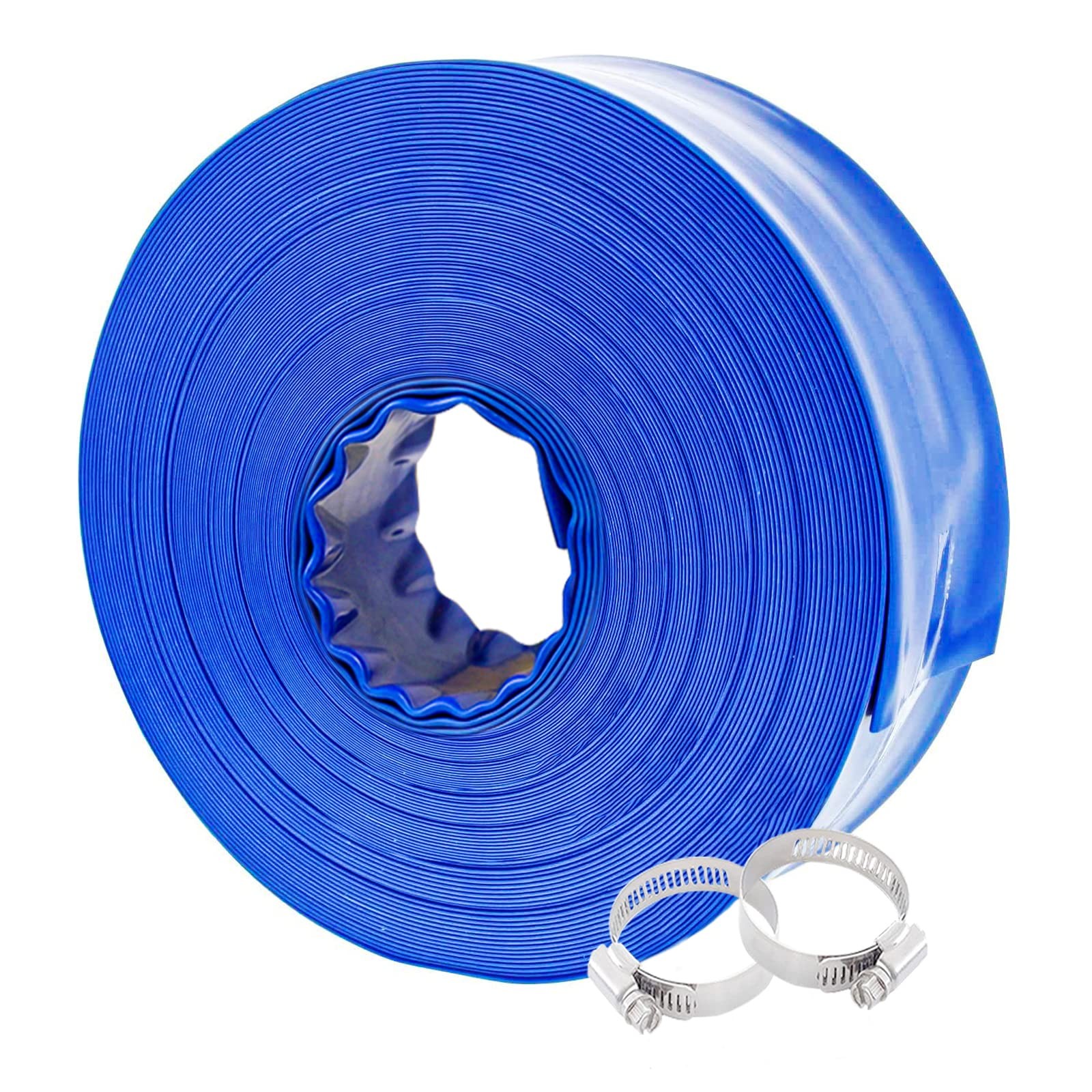 Poolvio 1-1/2&Prime; x 100&prime; Professional Blue Backwash Hose x 100 ft,