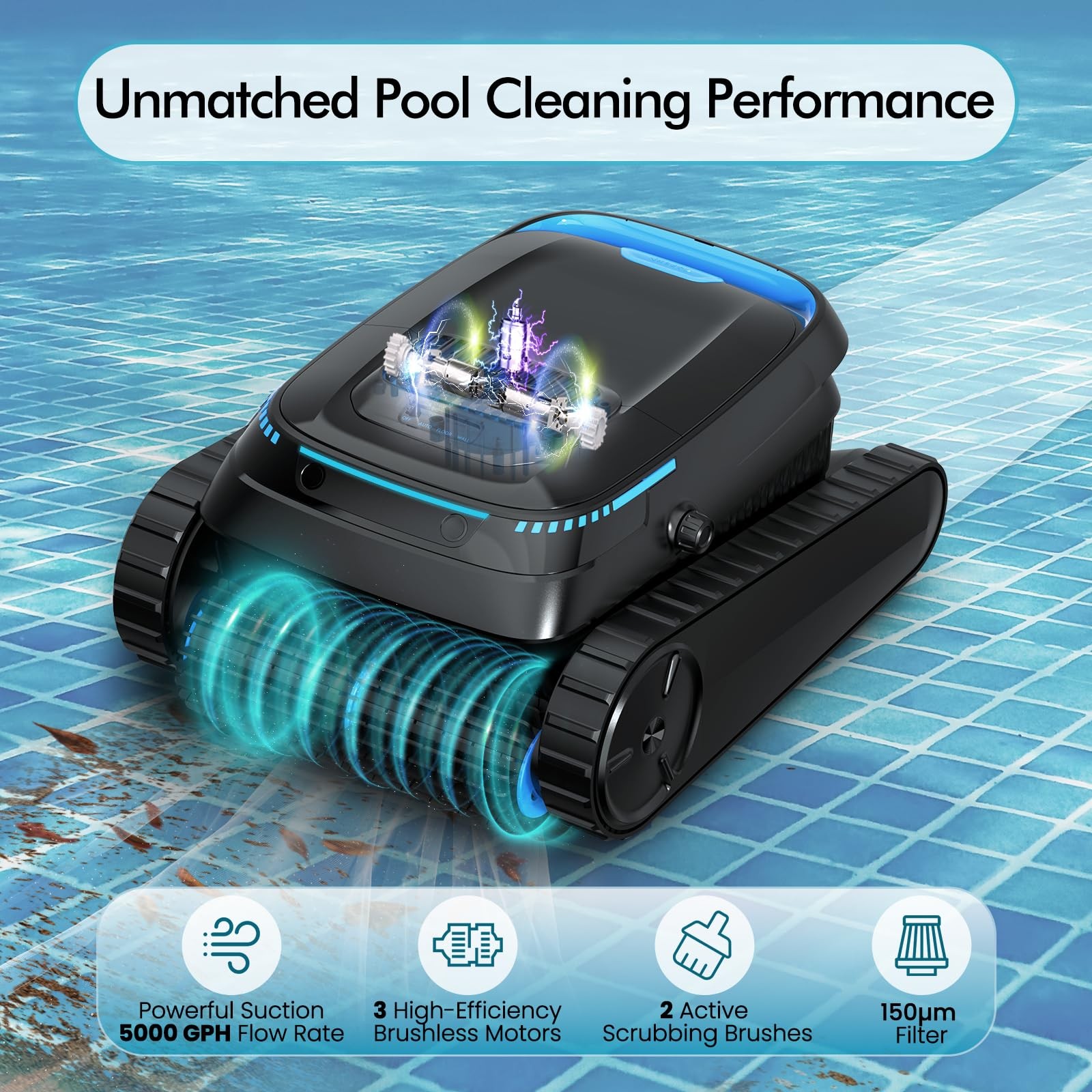 BOTLIFE Cordless Pool Robot Vacuum for Inground Pools, 5000 GPH Powerful Suction