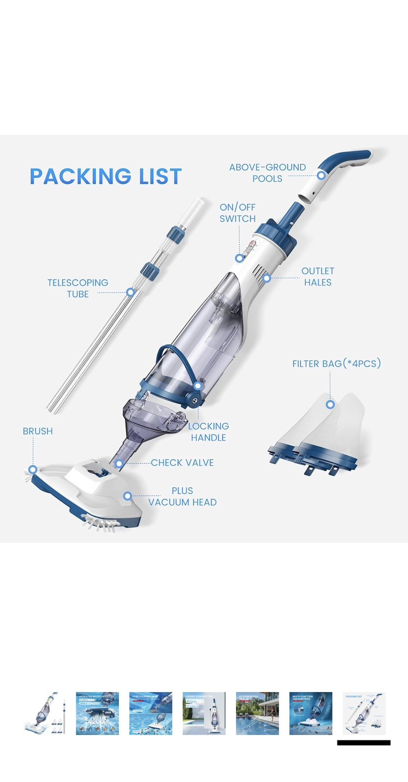 PC15 Cordless Pool Vacuum: 13.4&Prime; Head & 87.5&Prime; Telescopic for Fast Cleaning