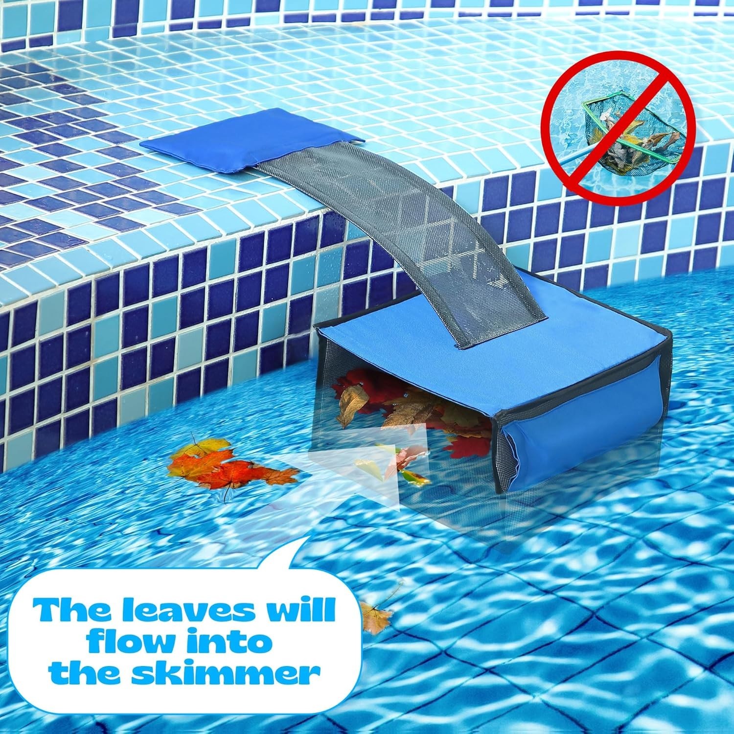 2-in-1 Pool Leaf Skimmer Net with Animal Ramp Pool Cleaning Accessory