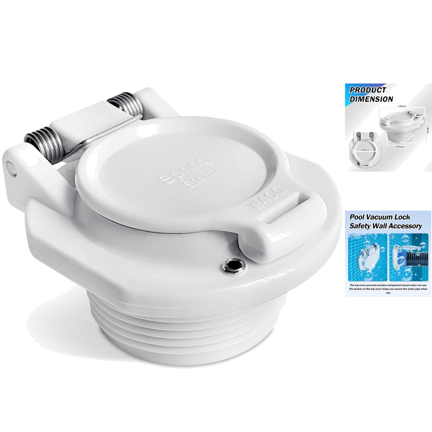 Free Rotating Vacuum Lock Wall Fitting for Hayward/Zodiac – White Accessory