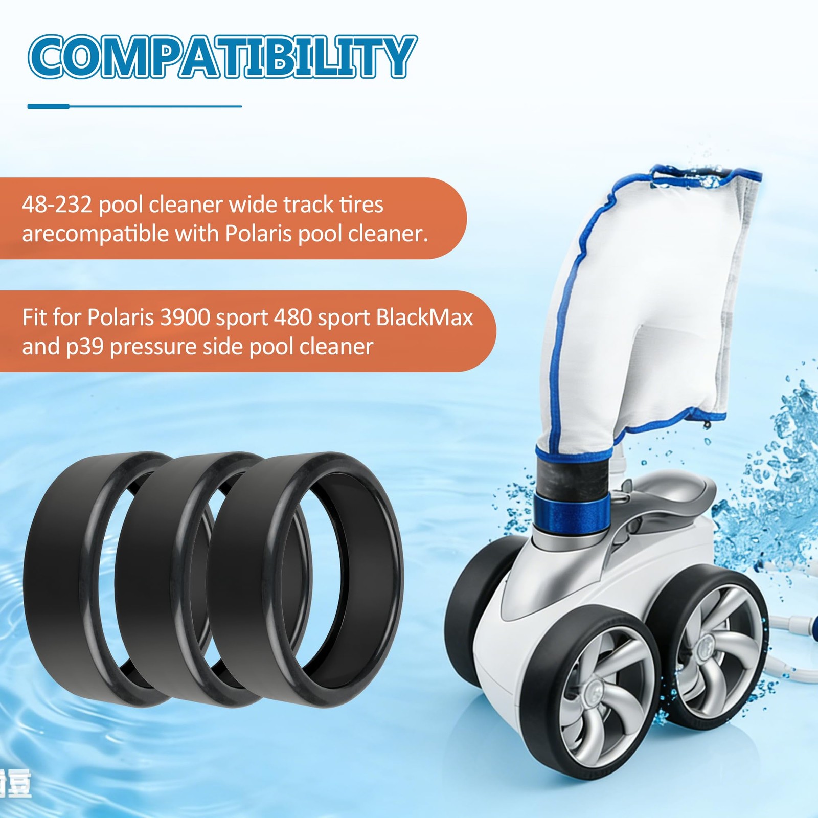 48232 Pool Cleaner Tires, with Zodiac Polaris Black Max, Polaris 480 Sport Bl…