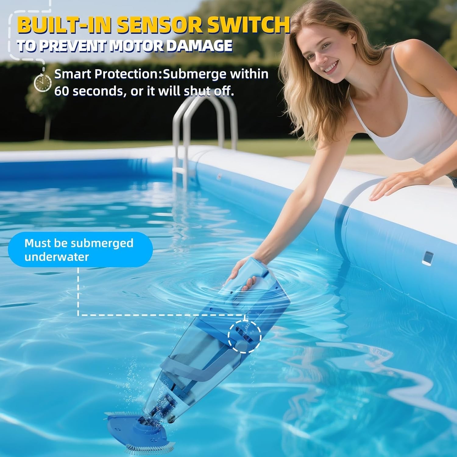Cordless Pool Vacuum, 1950 GPH Powerful Suction, Handheld Pool Cleaner with Tele