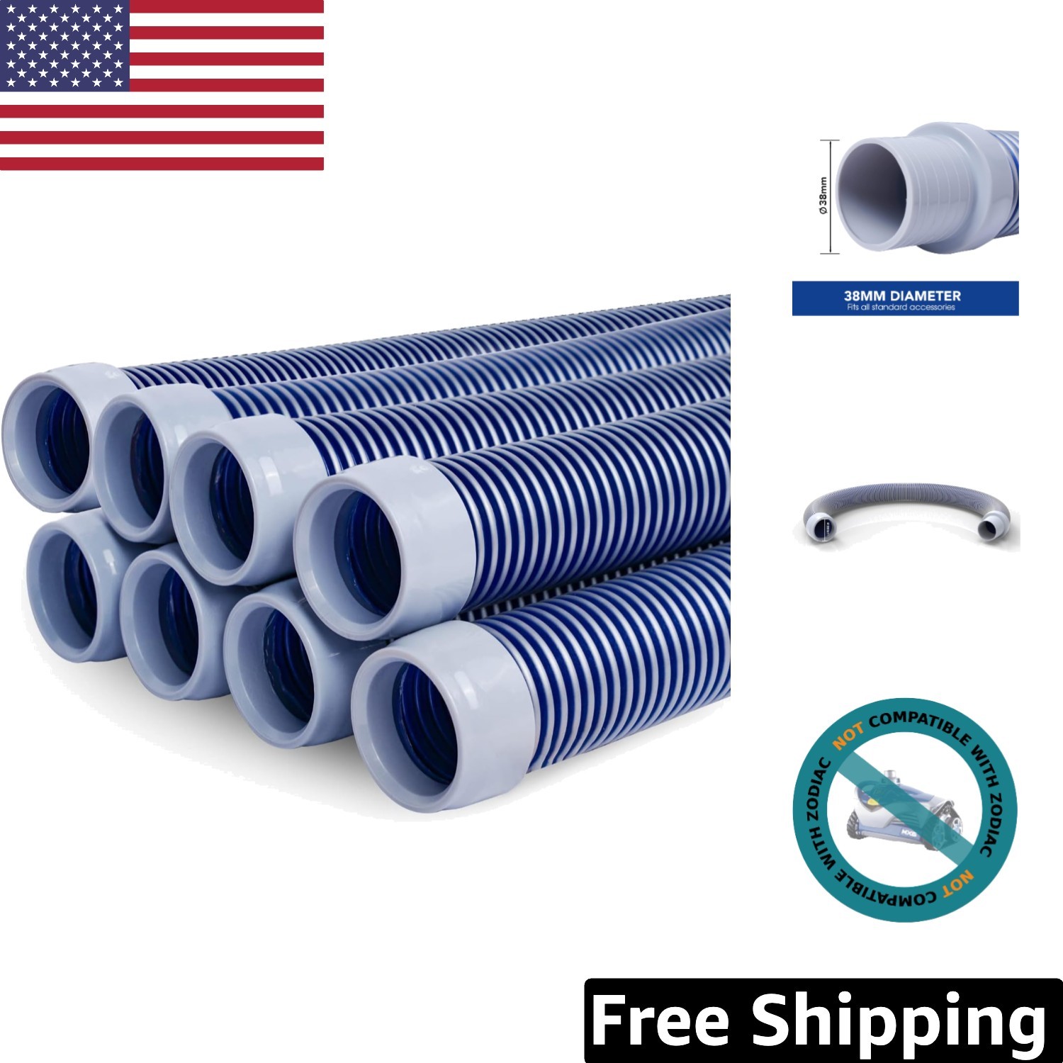 Durable 8-Piece Pool Vacuum Hose Set – 1.5” Diameter, Flexible & Space-Saving