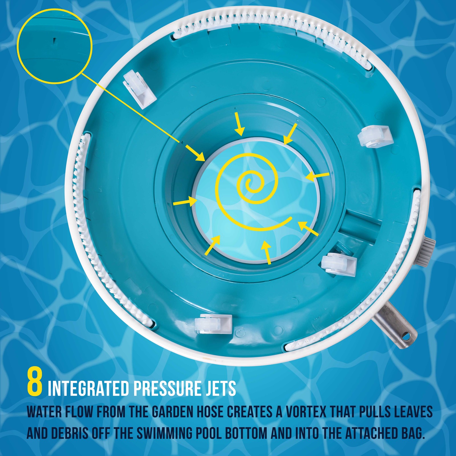 Swimming Pool Leaf Terminator Vacuum, 15&Prime; Cleaner, 2 Debris Eater Bags, 8 Jets