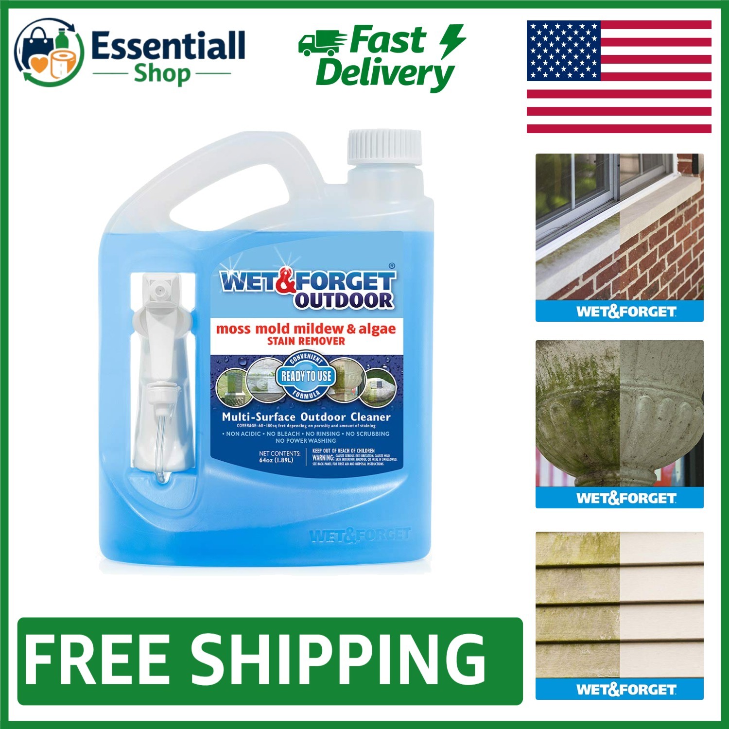 64oz Multi-Surface Cleaner – Effortless Moss & Algae Stain Remover for Outdoors