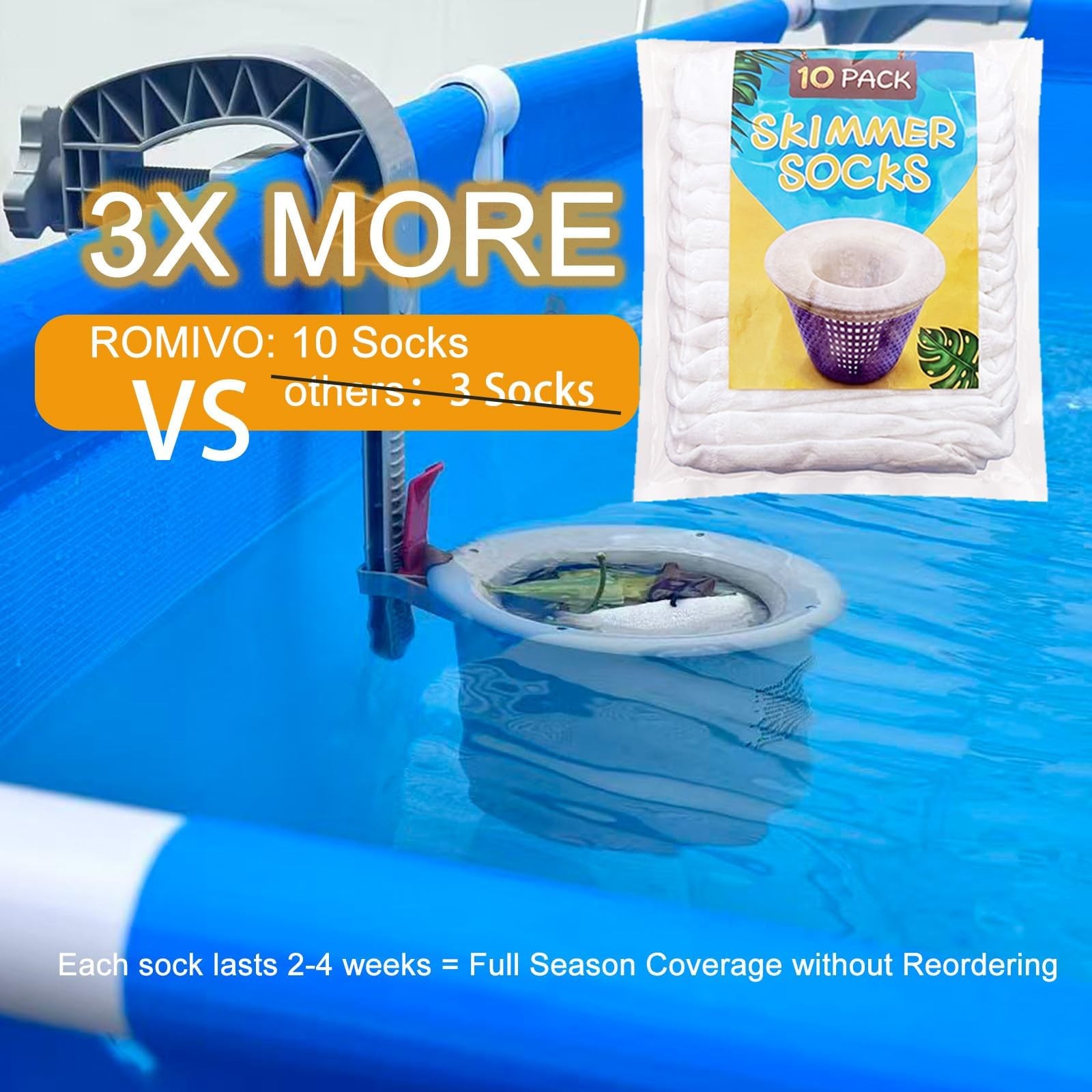 Above Ground Pool Skimmer with 10-Pack Skimmer Socks, Wall Mount Surface Skim…