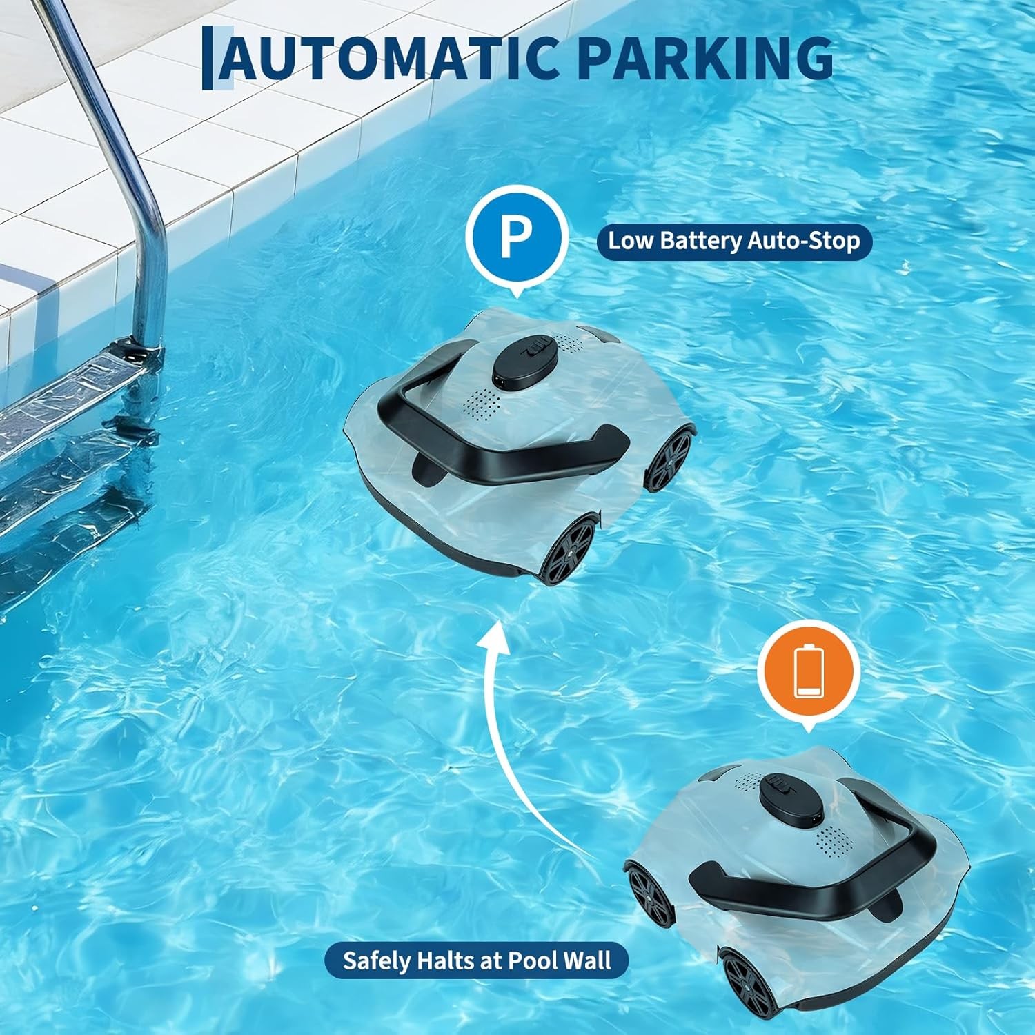 Battery Powered Pool Vacuum Robot 130Min Runtime for Above Ground Pools 860Sq.Ft