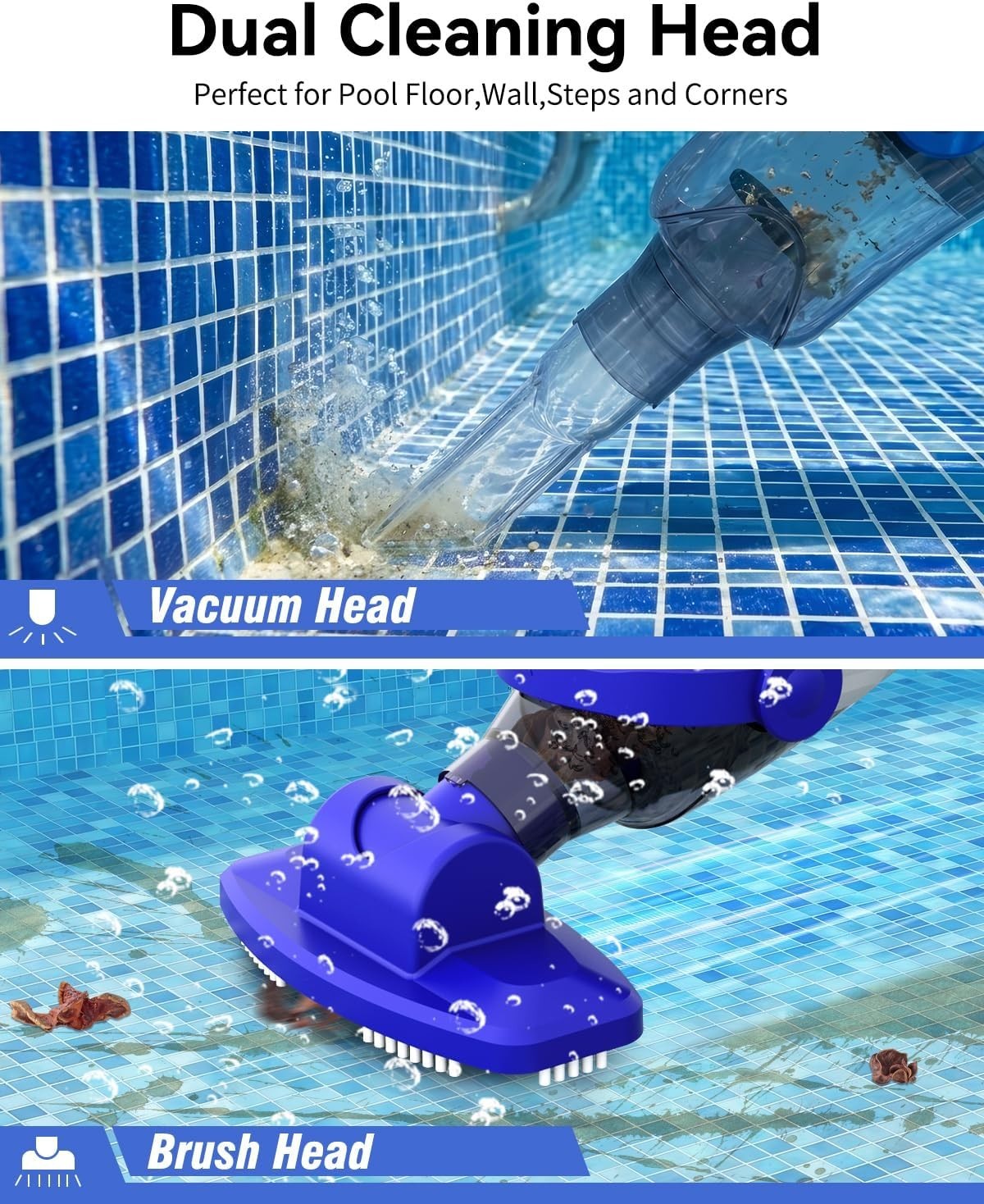 2026 Upgraded Cordless Pool Vacuum 18 GPM Suction 3-Head Cleaner White